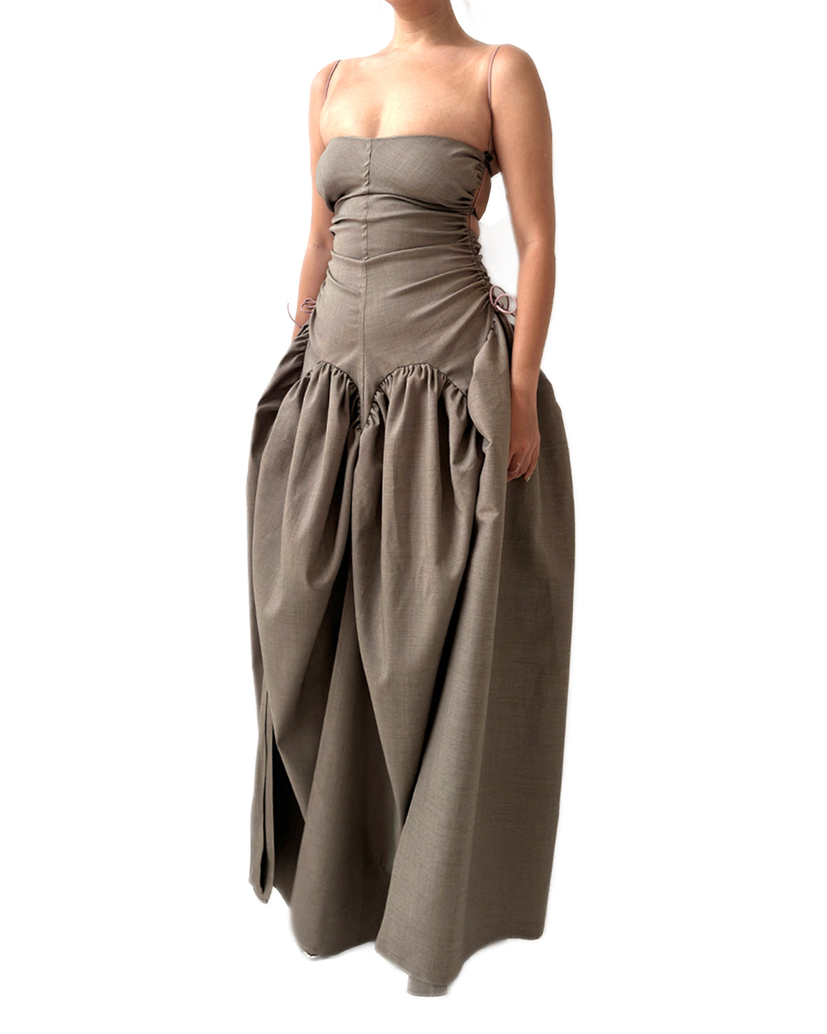 Open Back Cami Bubble Maxi Dress Office Grey Suiting
