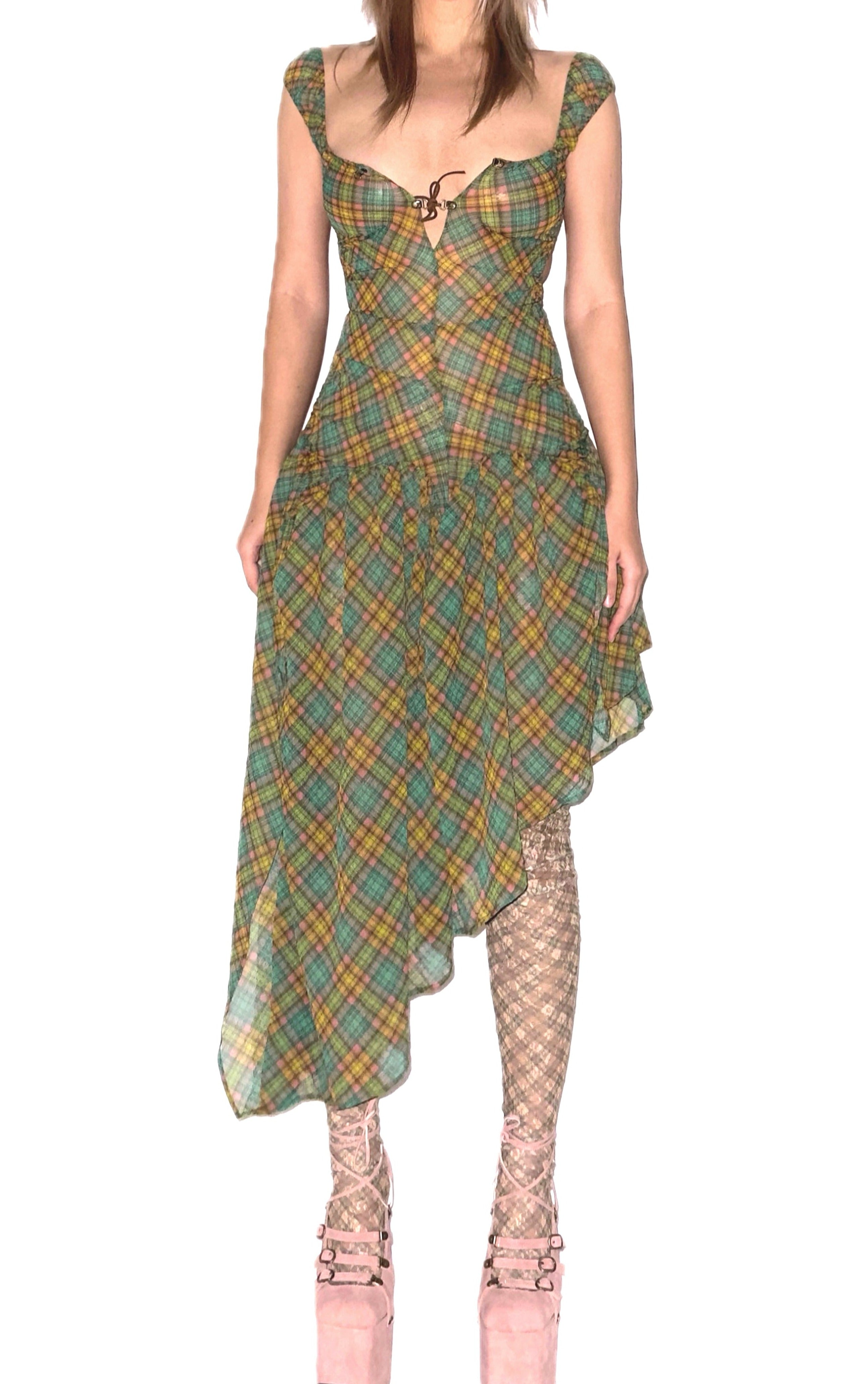 Plaid Puff Chiffon Asymmetrical Dress Aristo taottao Plaid Puff Chiffon Asymmetrical Dress Aristo taottao