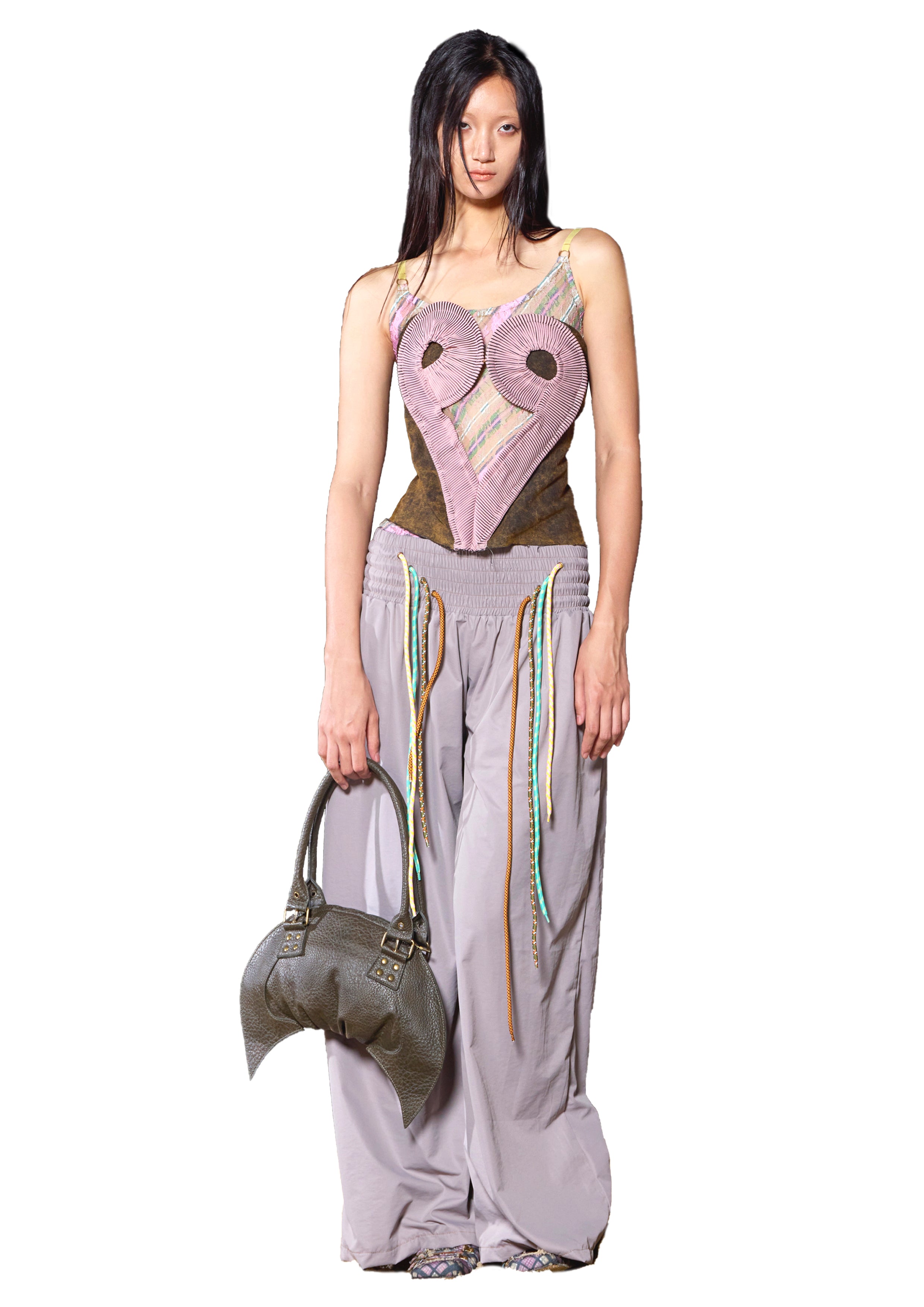 Low-rise Nylon Sports Oversized Baggy Pants w/ 4 Strings Thistle