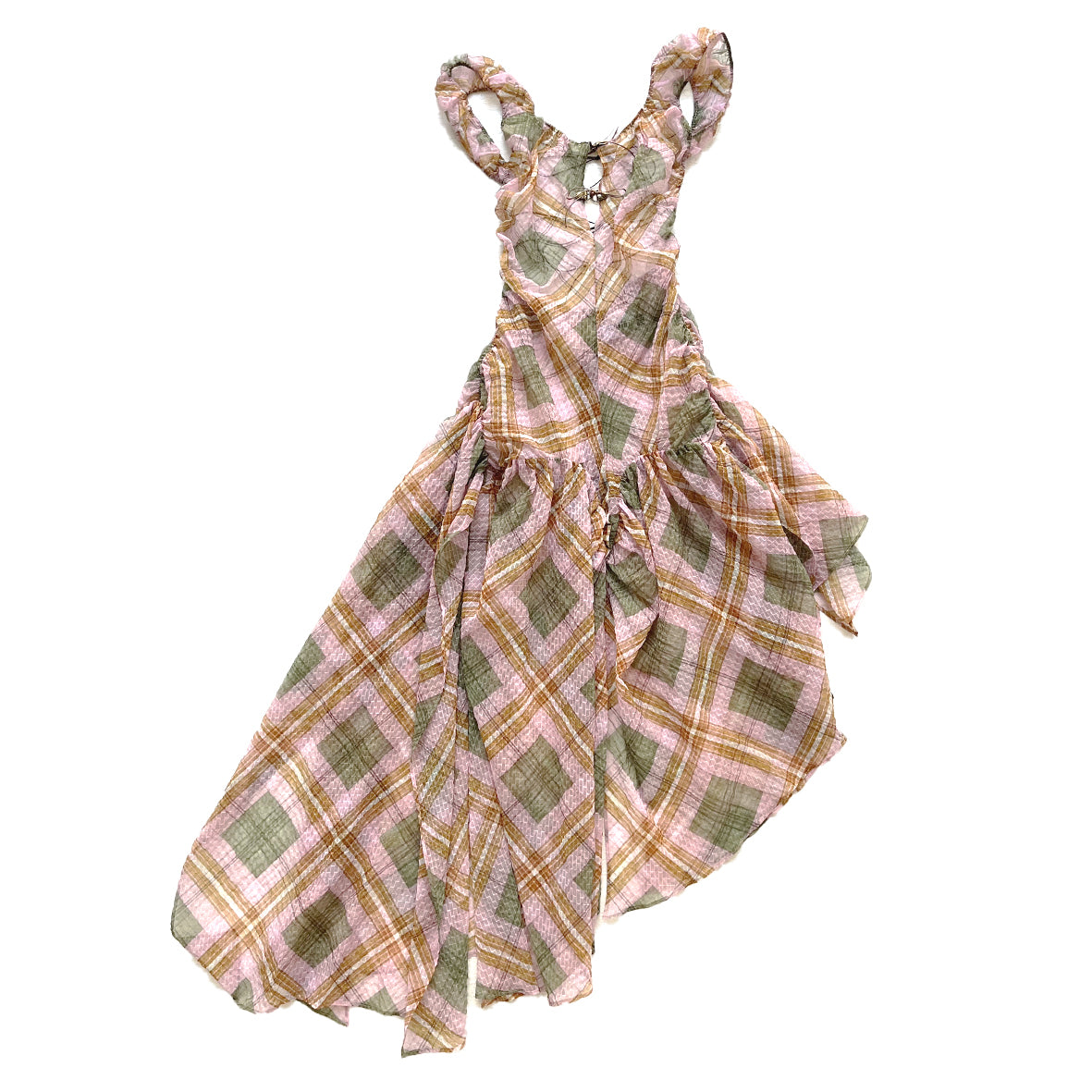 Plaid Puff Chiffon Asymmetrical Dress Hakuto Tartan taottao Plaid Puff Chiffon Asymmetrical Dress Hakuto Tartan taottao