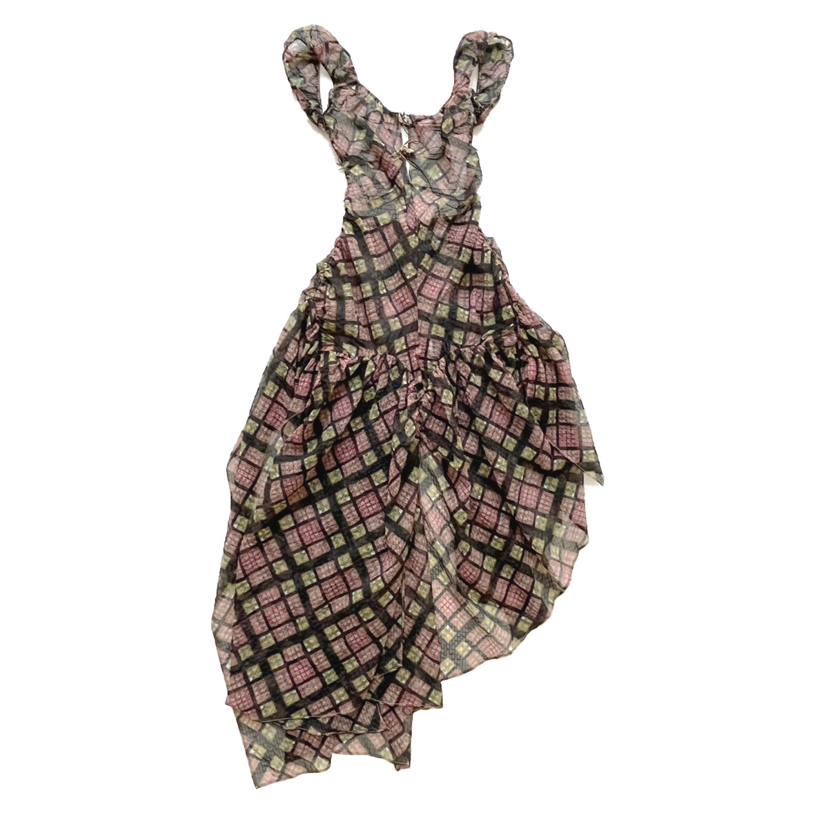 Plaid Puff Chiffon Asymmetrical Dress Purple Plaid taottao Plaid Puff Chiffon Asymmetrical Dress Purple Plaid taottao