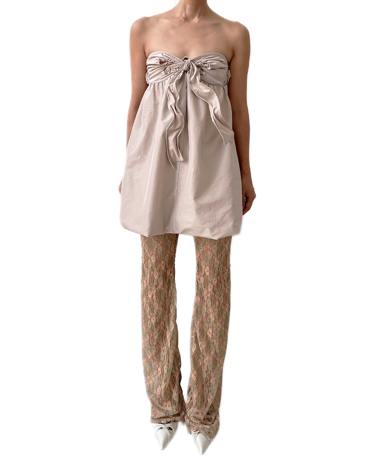 Baby Pink Nylon Bowtie Balloon Dress SS25 PRE-ORDER