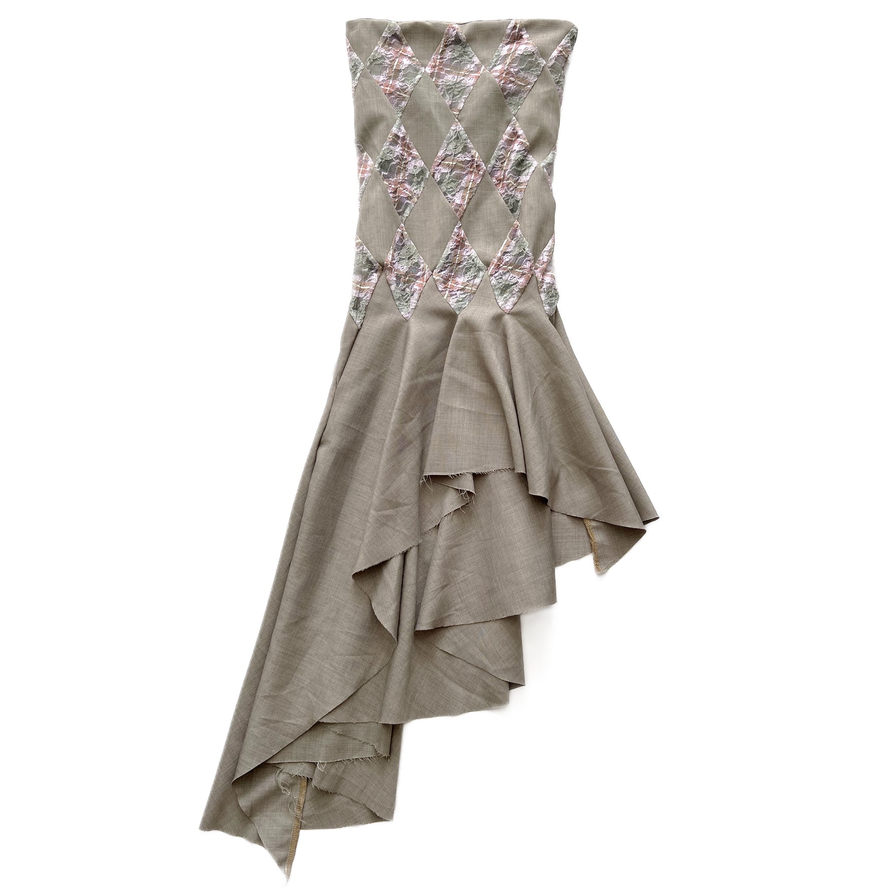Patchwork Lace Petal Tartan Office Flared Midi Dress taottao Patchwork Lace Petal Tartan Office Flared Midi Dress taottao