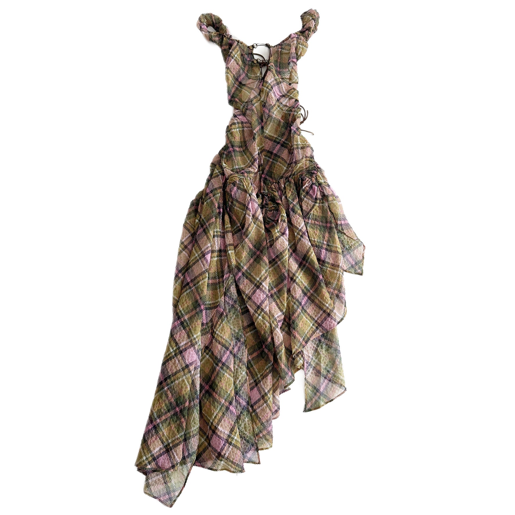 Plaid Puff Chiffon Asymmetrical Dress Smooky Plaid taottao Plaid Puff Chiffon Asymmetrical Dress Smooky Plaid taottao