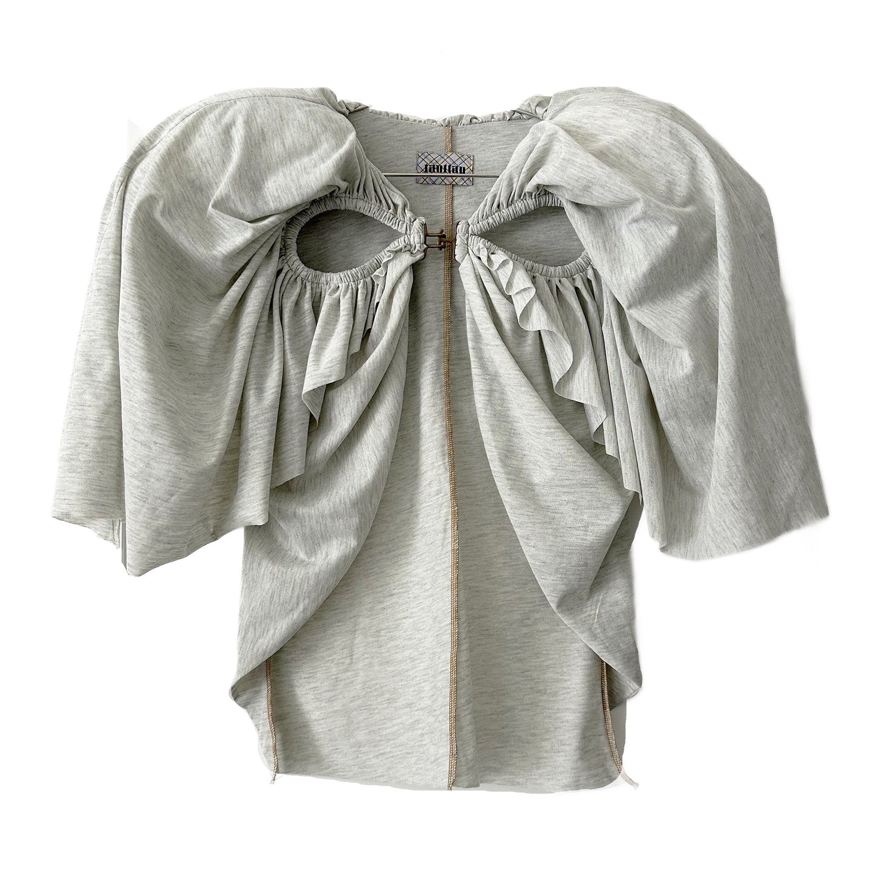 Cutout Football Bow Bolero Top with Shoulder Padding Grey Jersey