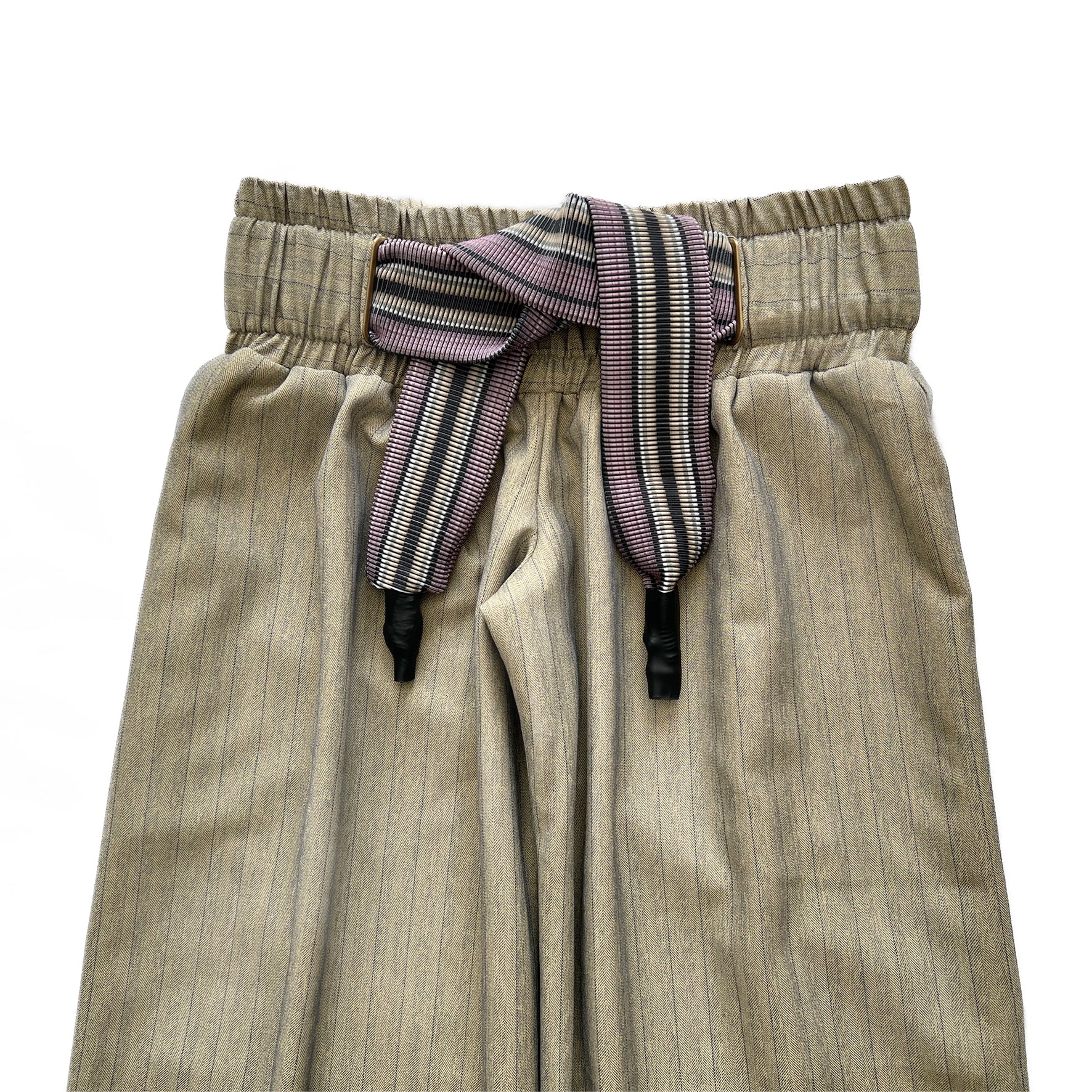Low-rise Stripe Suiting Oversized Baggy Pants w/ Rib Band Beige