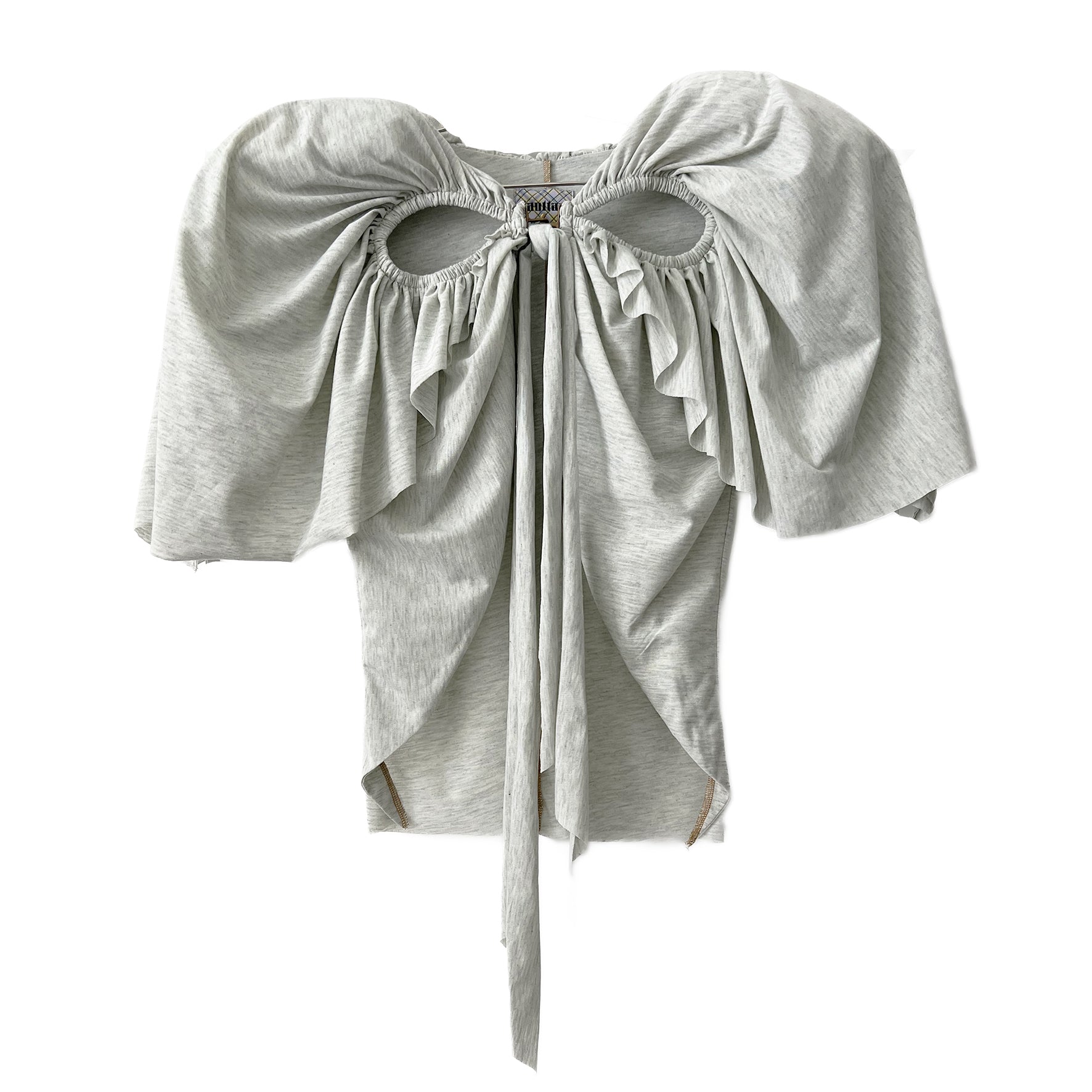 Cutout Football Bow Bolero Top with Shoulder Padding Grey Jersey