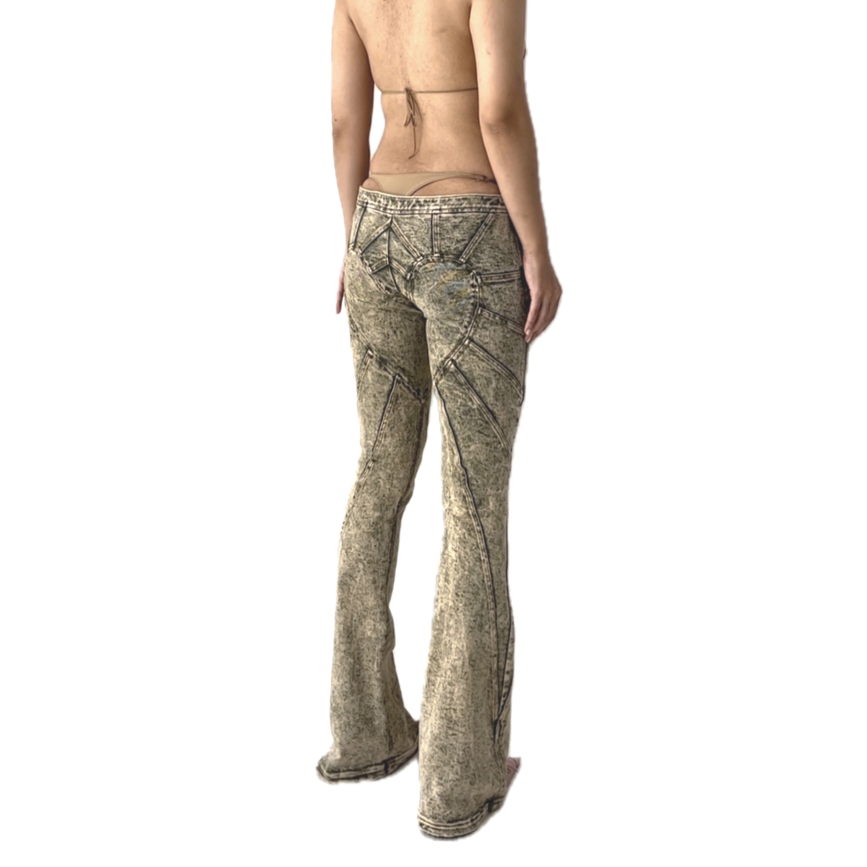 Stretch Denim Heart Patched Fitted Low Rise Jeans Green