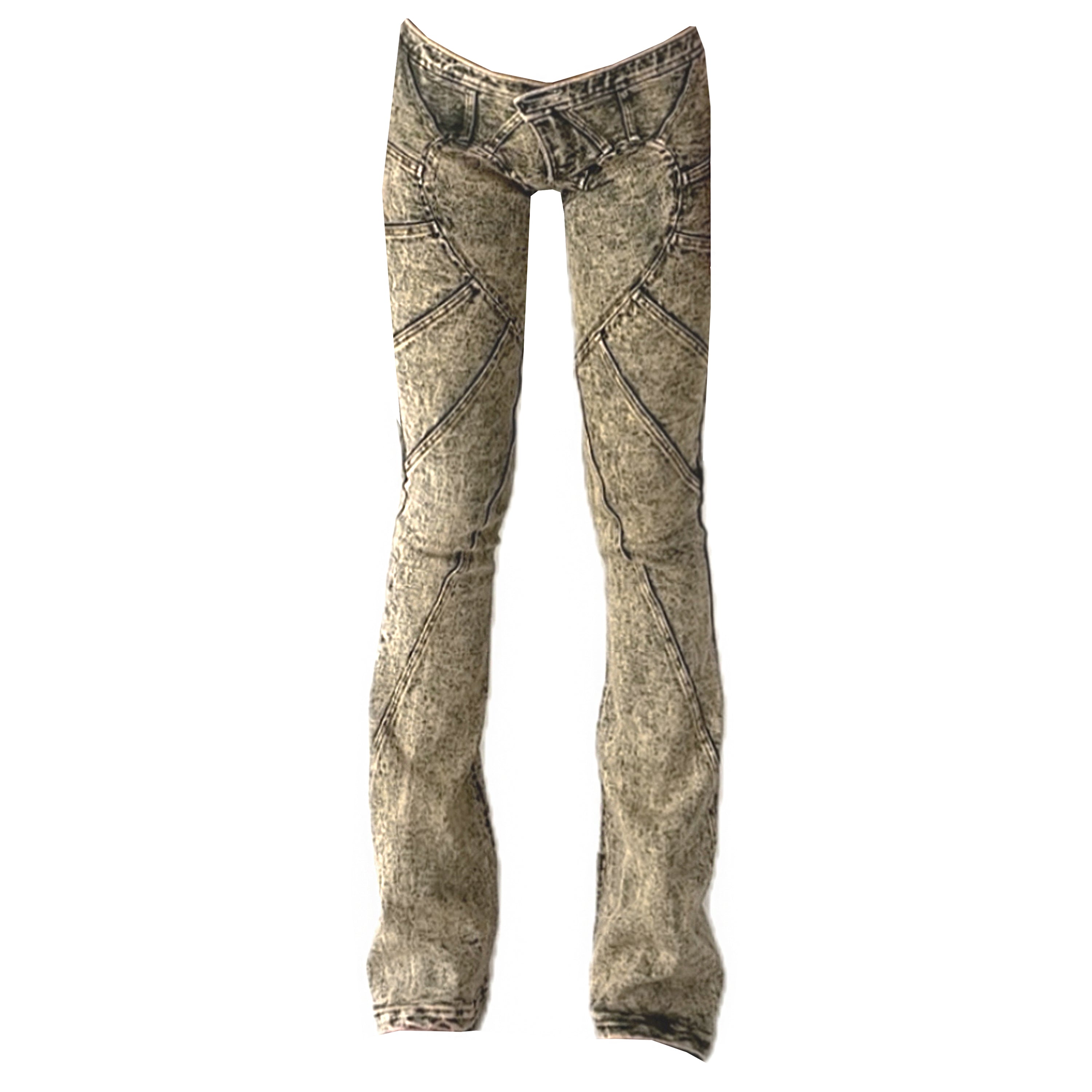 Stretch Denim Heart Patched Fitted Low Rise Jeans Green
