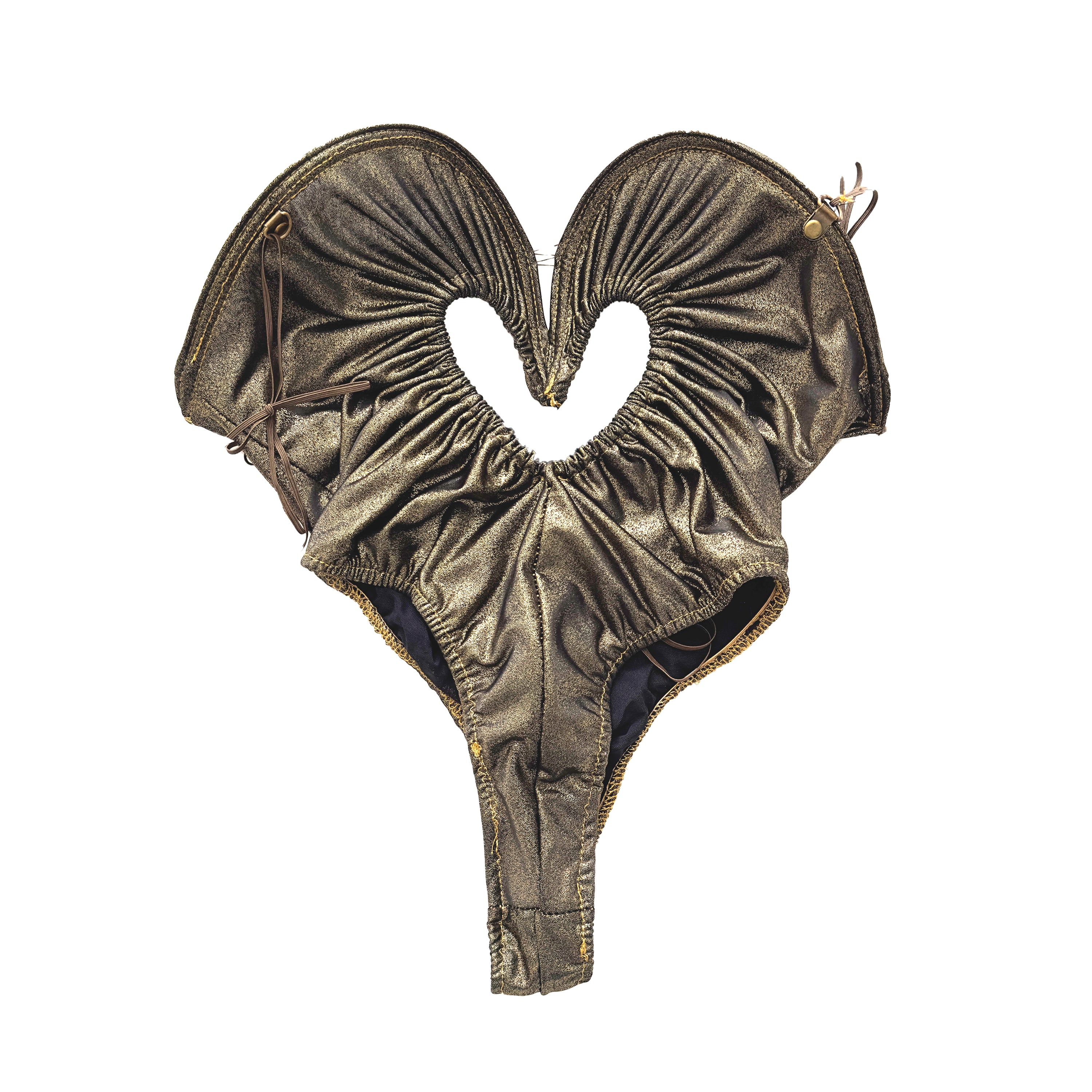 Metallic Stretch Ruched Heart Cutout One-Piece Swimsuit Bodysuit