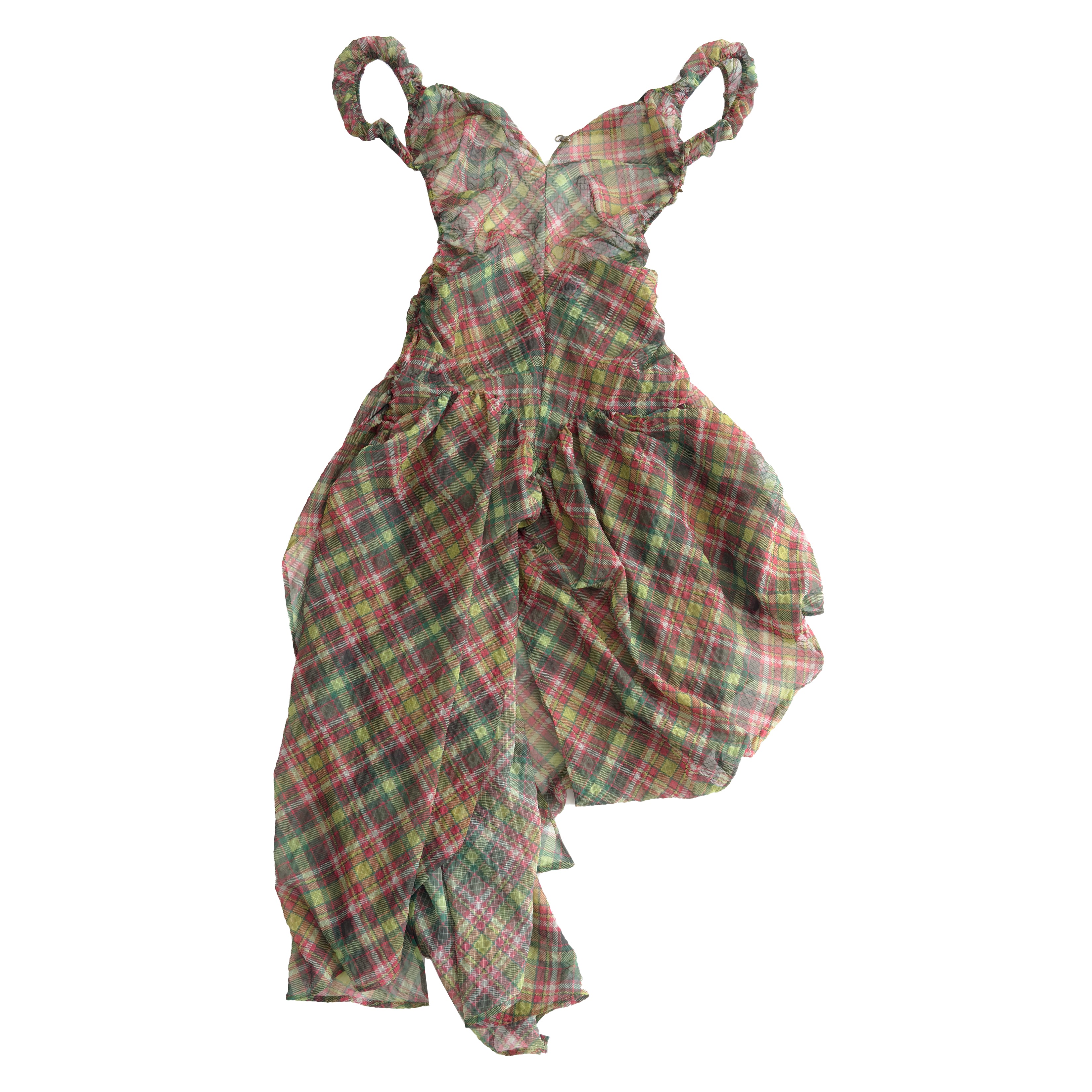 Plaid Puff Chiffon Asymmetrical Dress Pink Tartan taottao Plaid Puff Chiffon Asymmetrical Dress Pink Tartan taottao