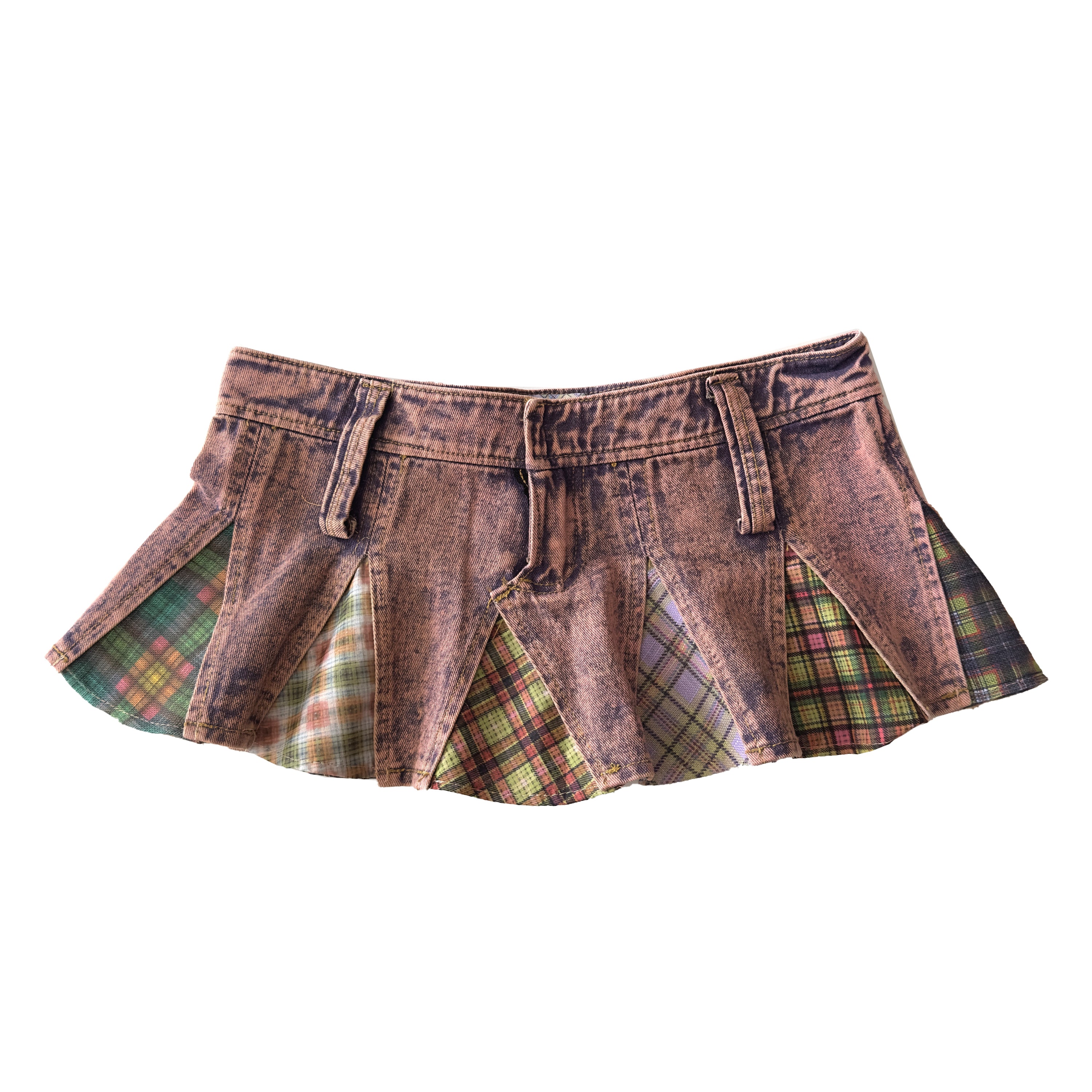 Patchwork Mini Denim Skirt Pink
