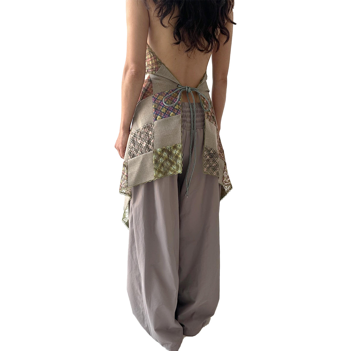 Taottao レーストップ Plaid Lace Patchwork Halter Top Apron Dress – taottao