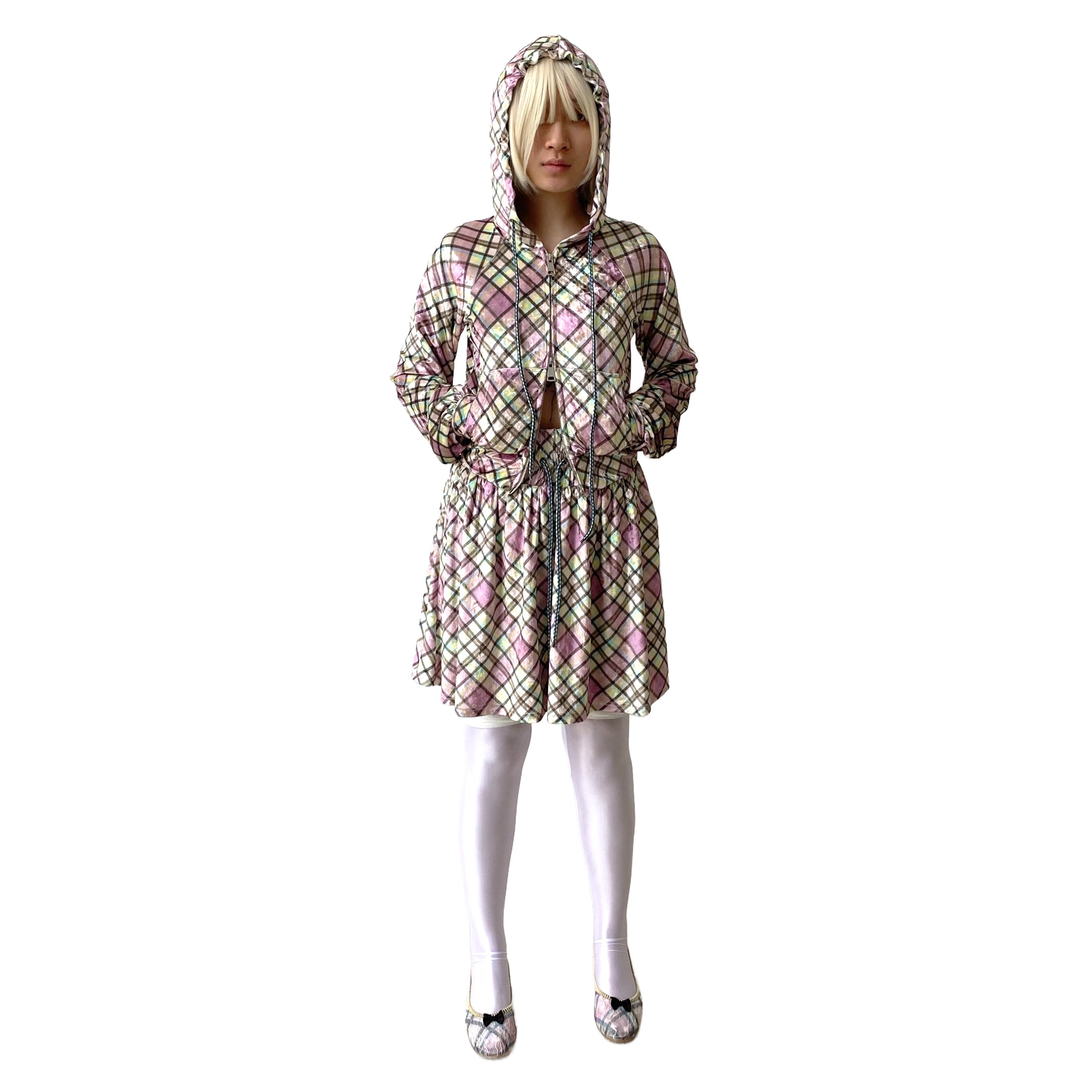 Sprinkles Glossy Plaid Velvet Lined Tracksuit Top