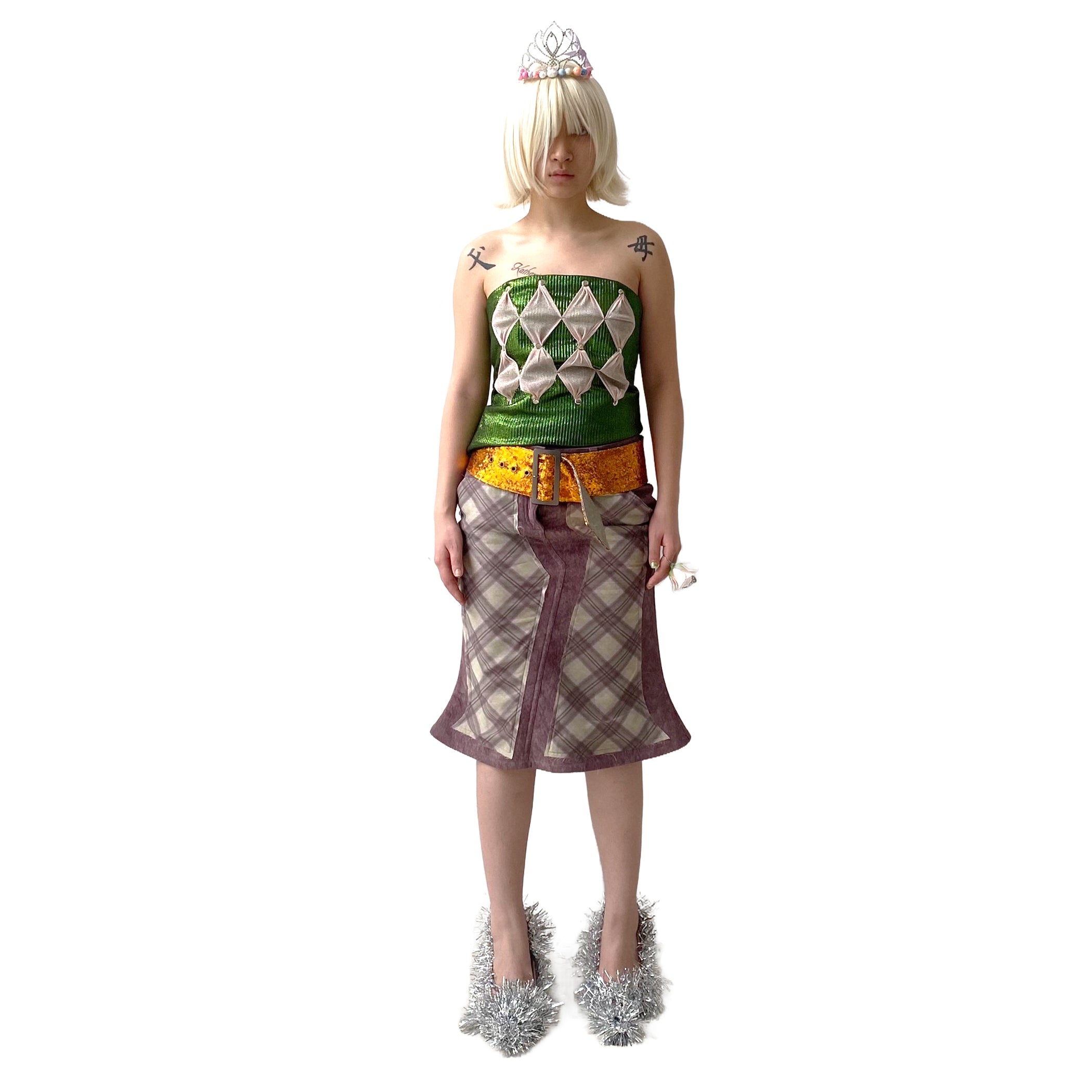 Purple Porcelain Suede Organza Patchwork Skirt