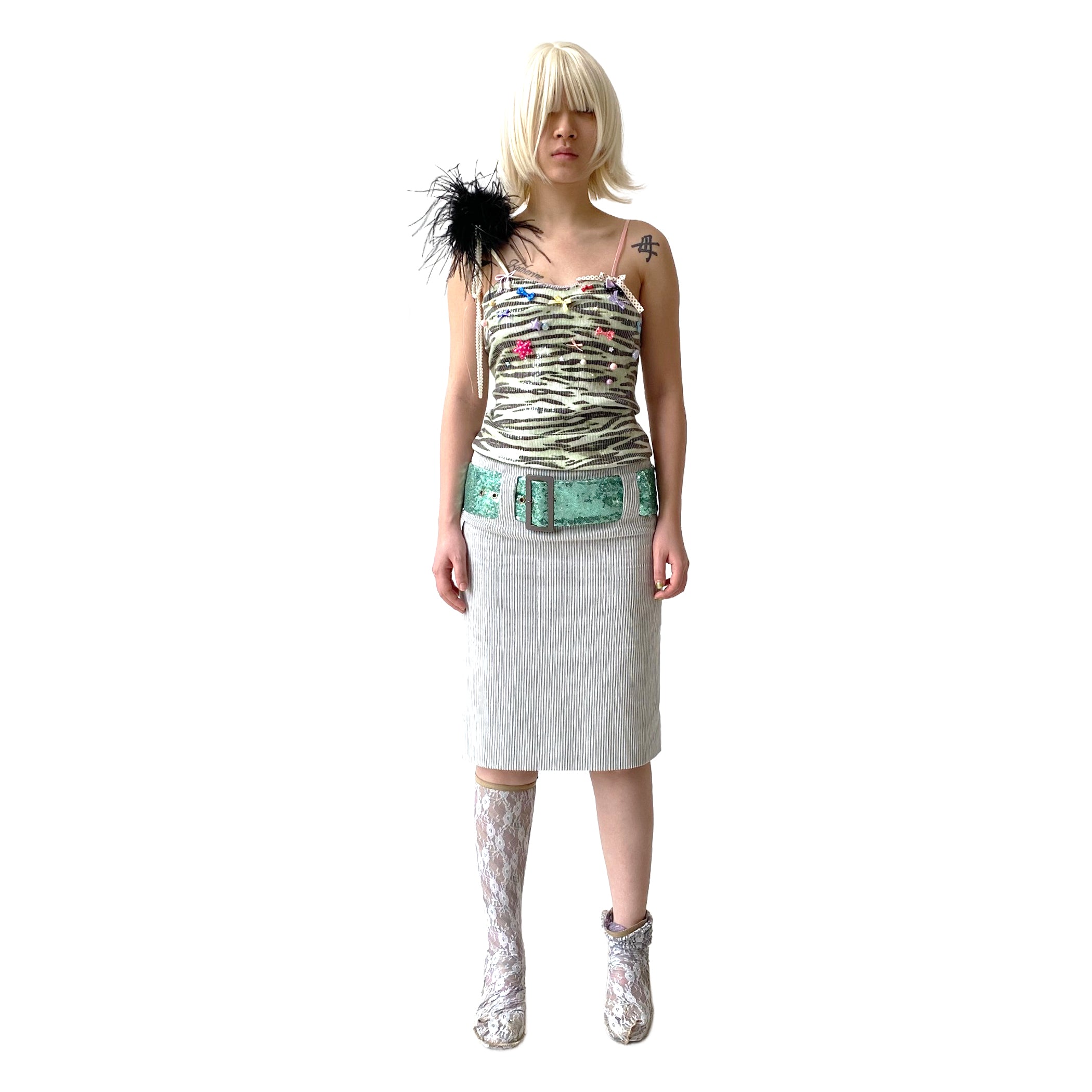 White Corduroy Belted Wrap Skirt