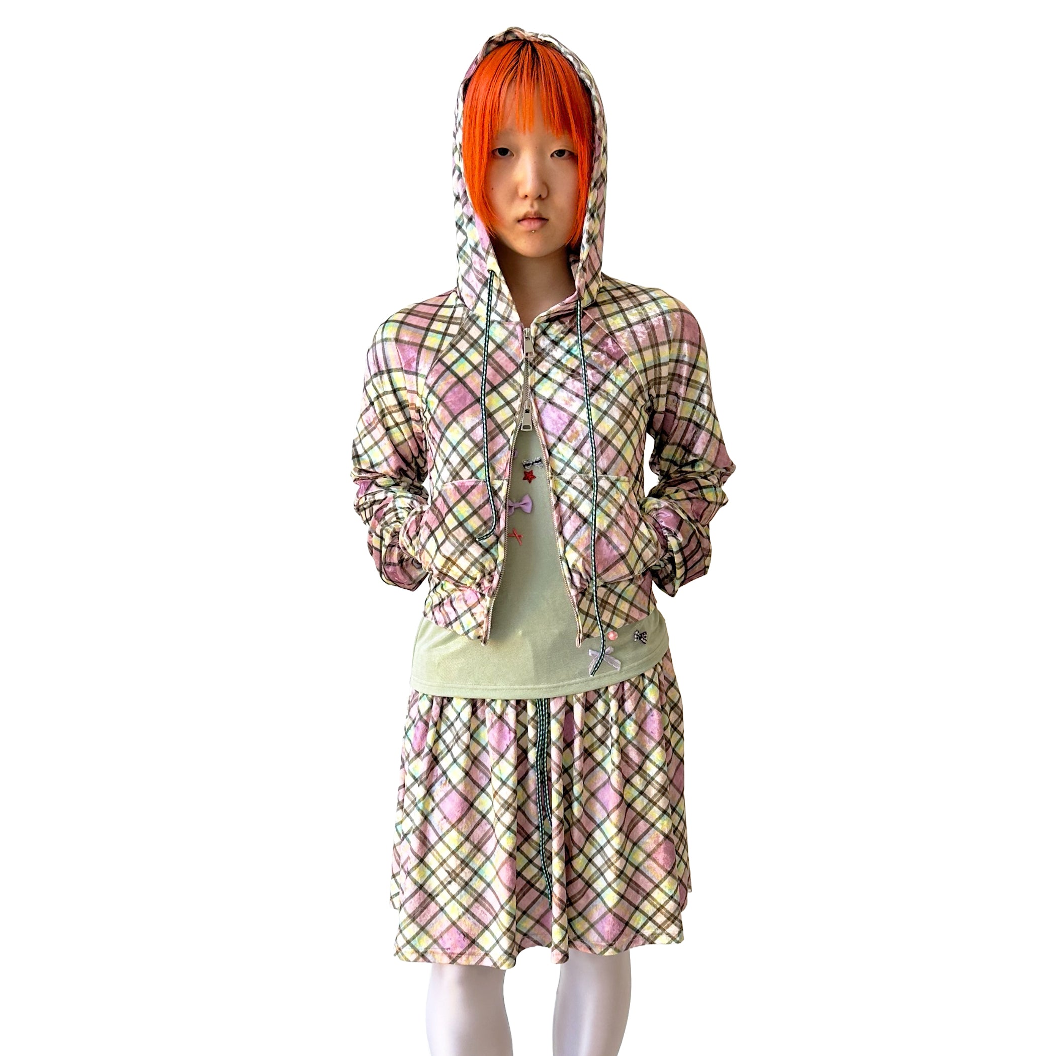 Sprinkles Glossy Plaid Velvet Lined Tracksuit Top