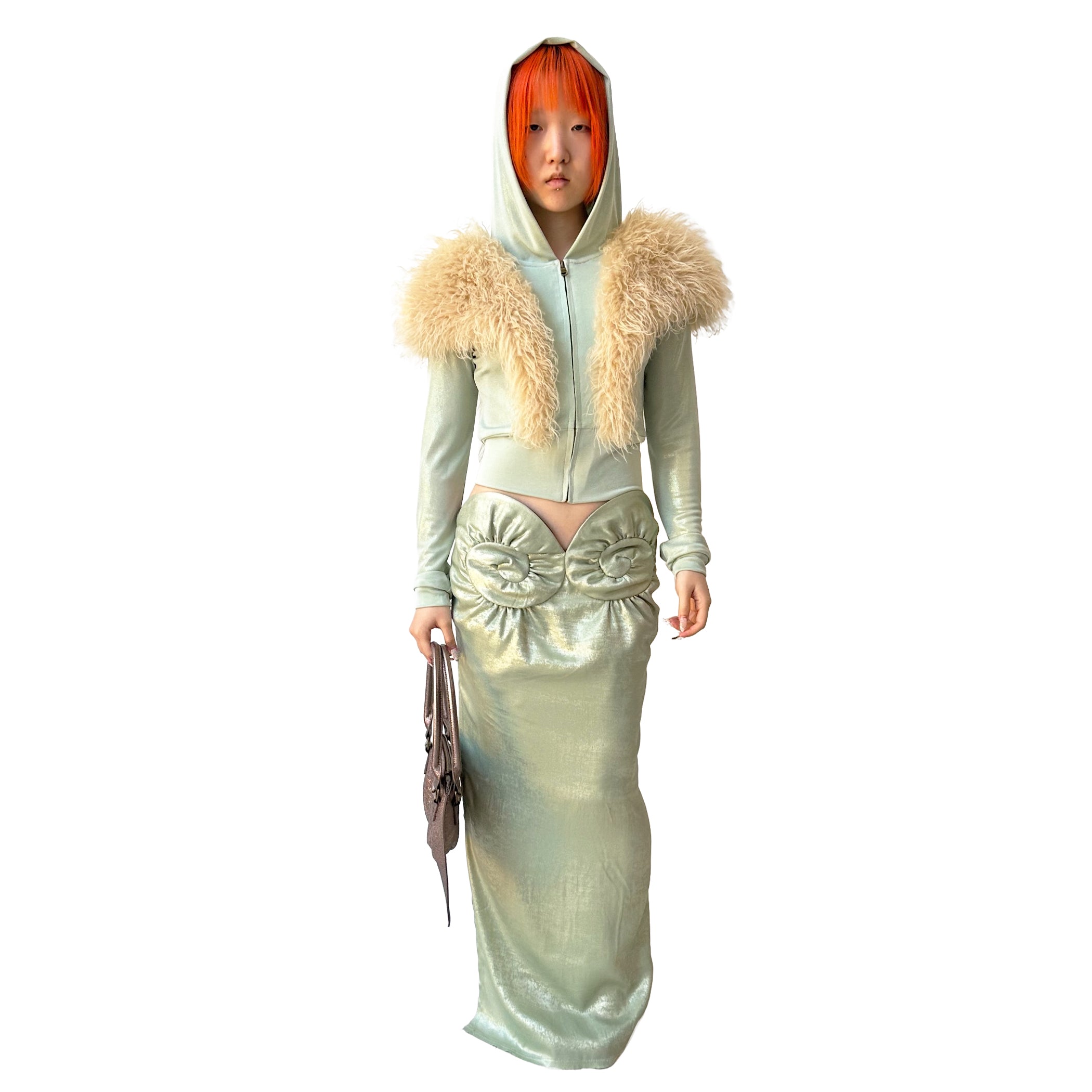 Jade Glossy Jersey Faux Fur Tracksuit