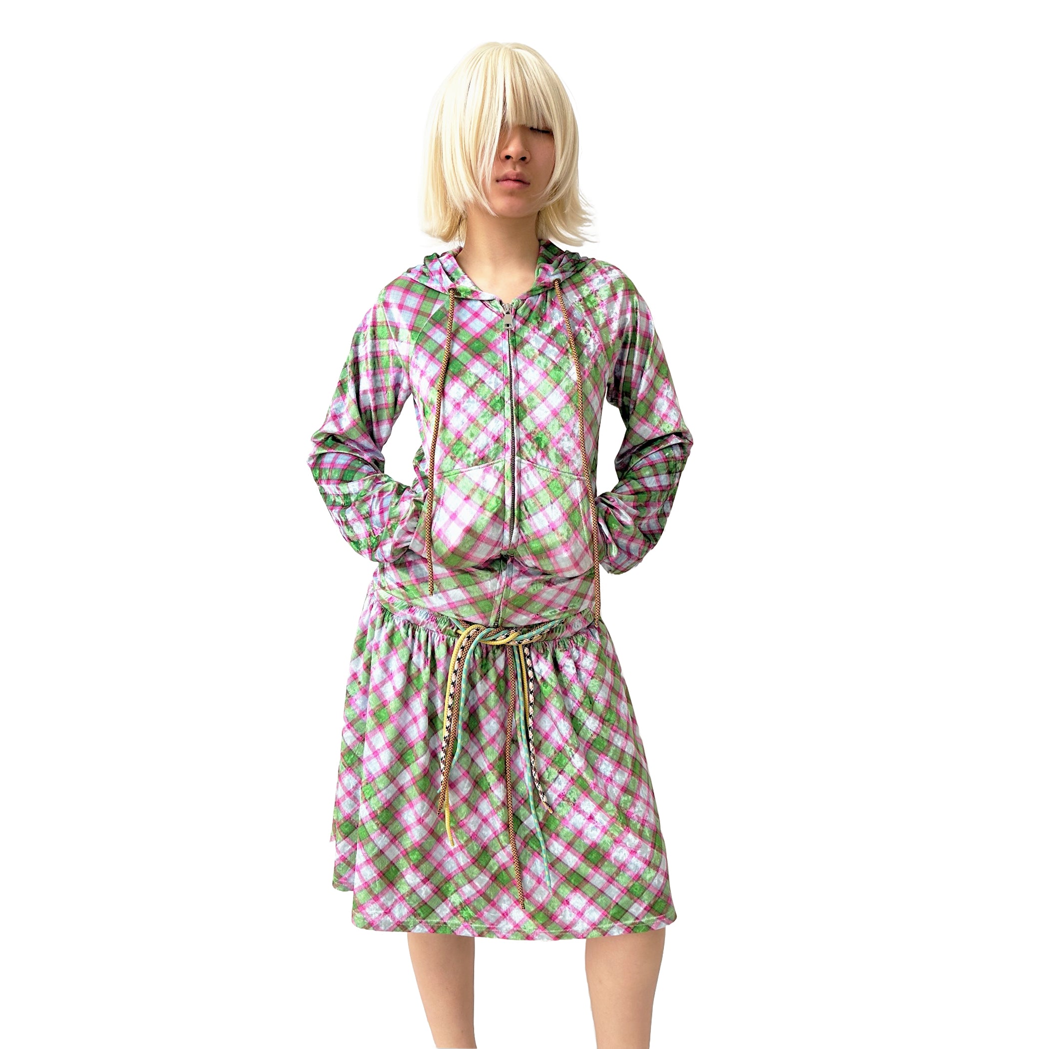 Jester Glossy Plaid Velvet Skirt