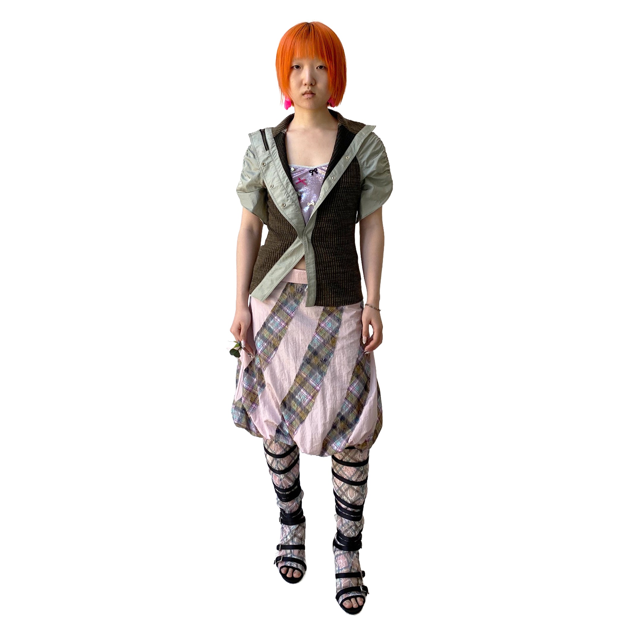 Jade Brown Taffeta Puff Short-Sleeve Shirt