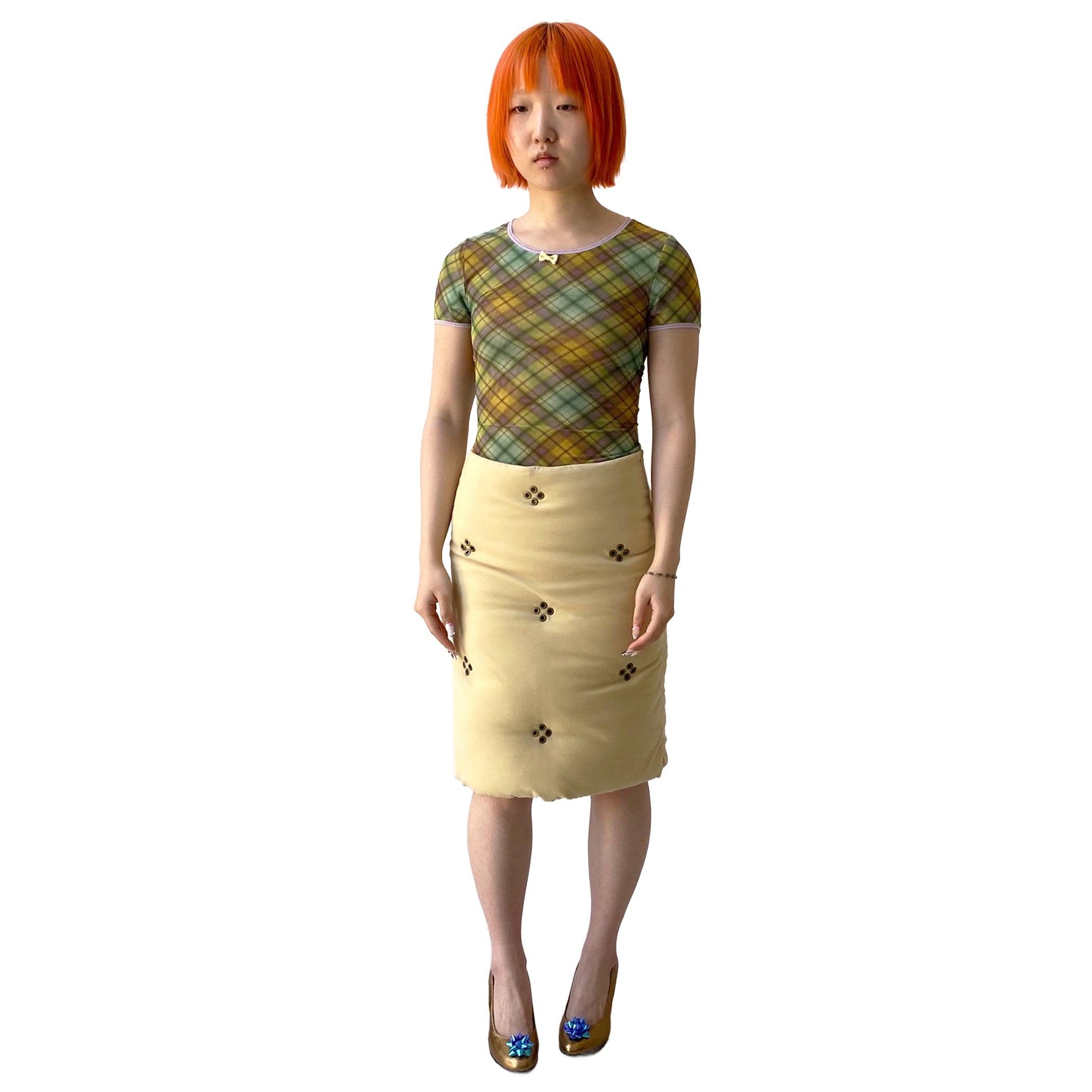 Lollipop Plaid Mesh Lined T-shirt Top