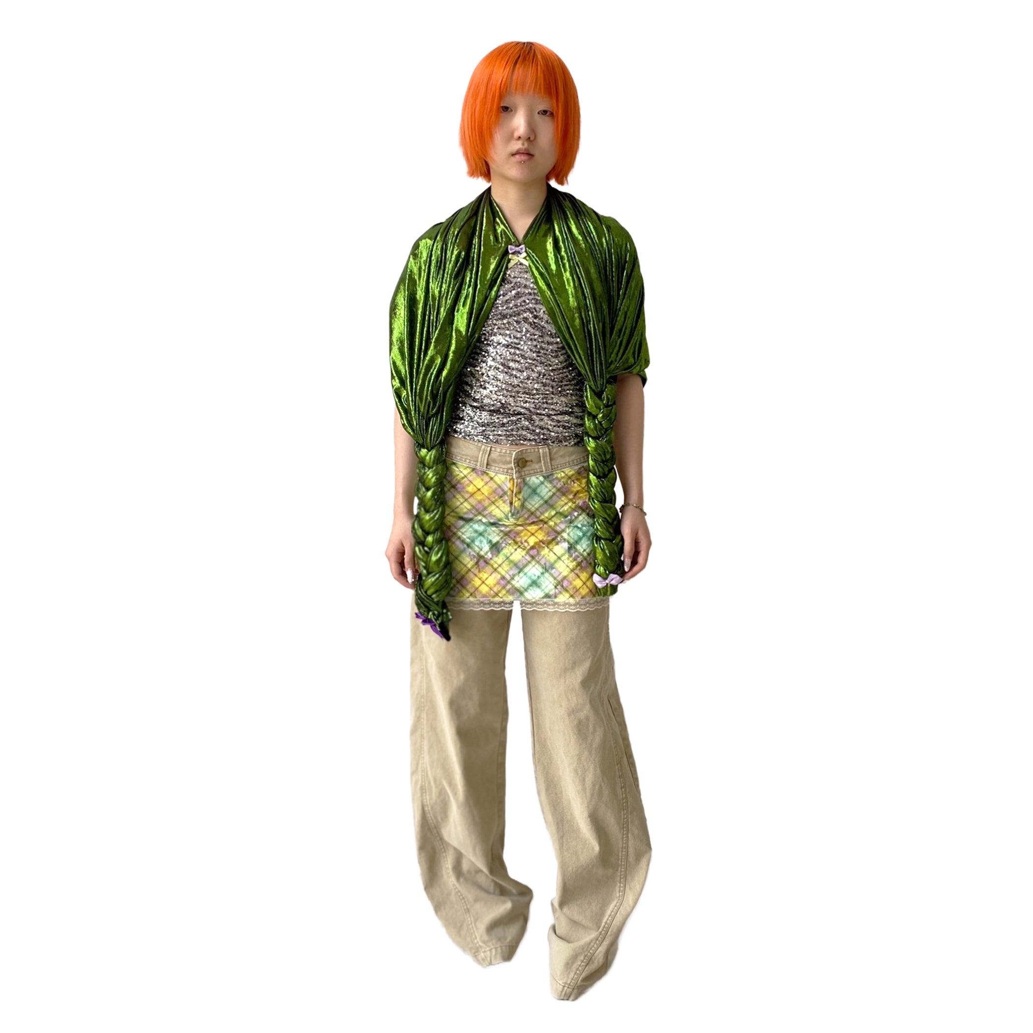 Khaki Lollipop Denim Velvet Patchwork Pants