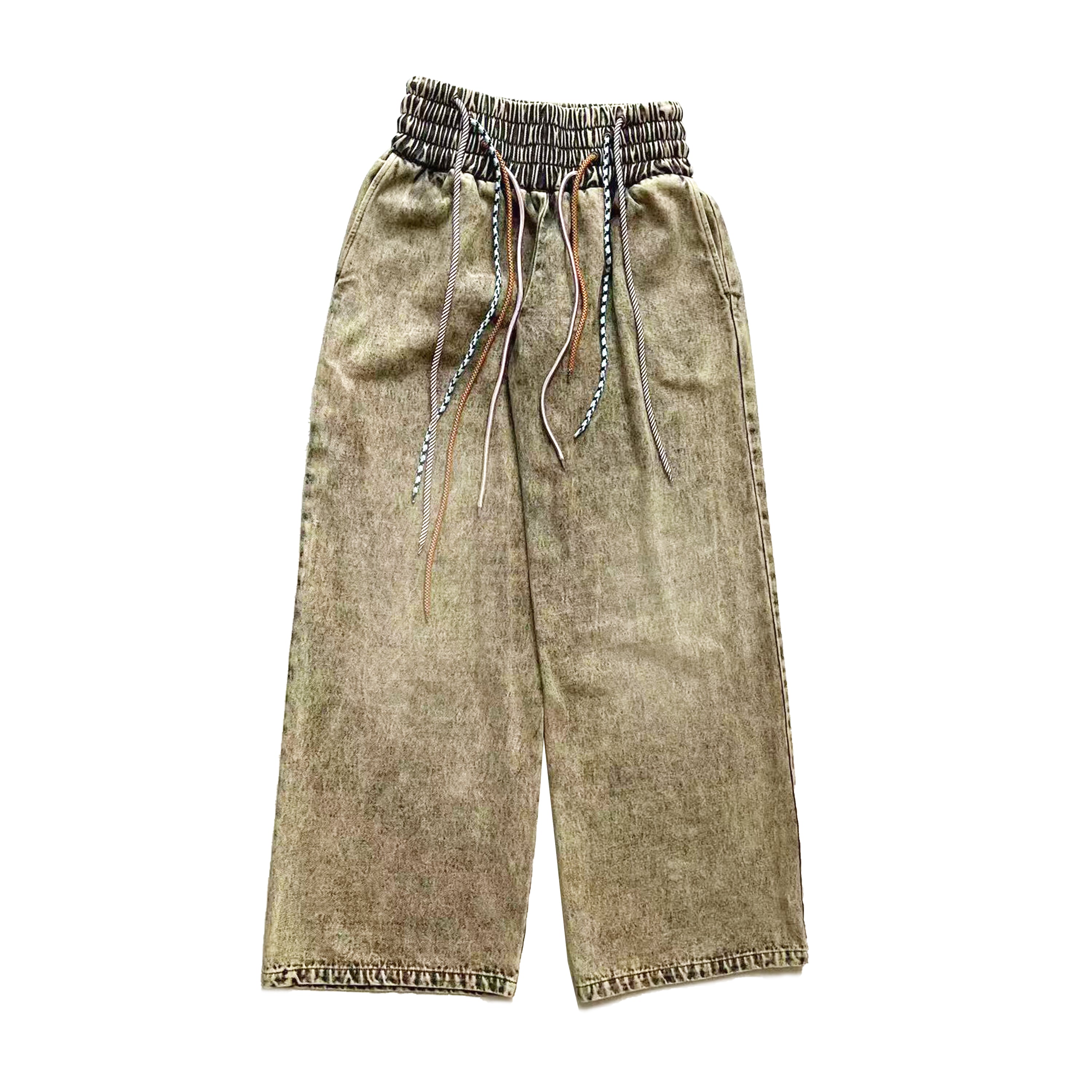 4-Drawstring Elastic Waist Band Oversized Jeans Washout Green