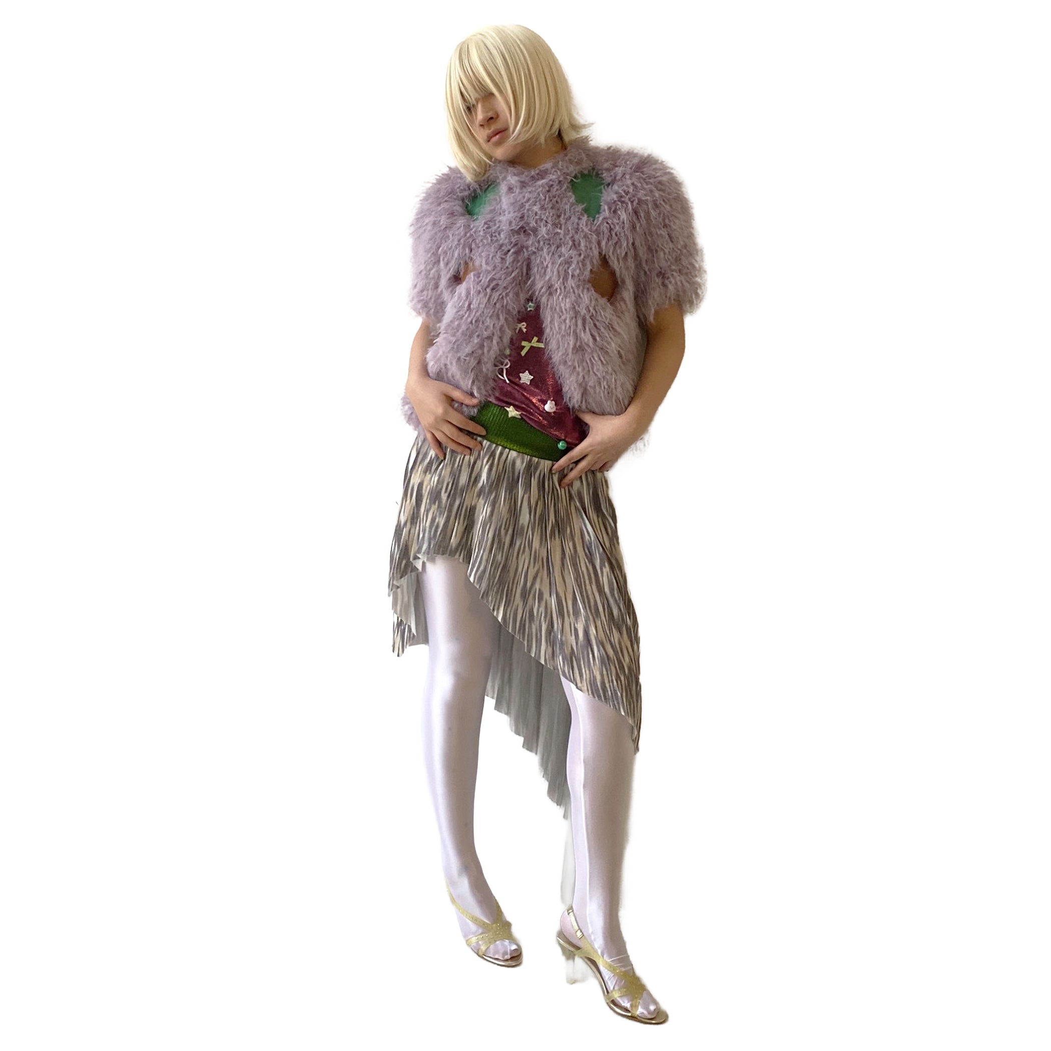 Lizard Zebra Satin Rib-Waistband Pleated Skirt