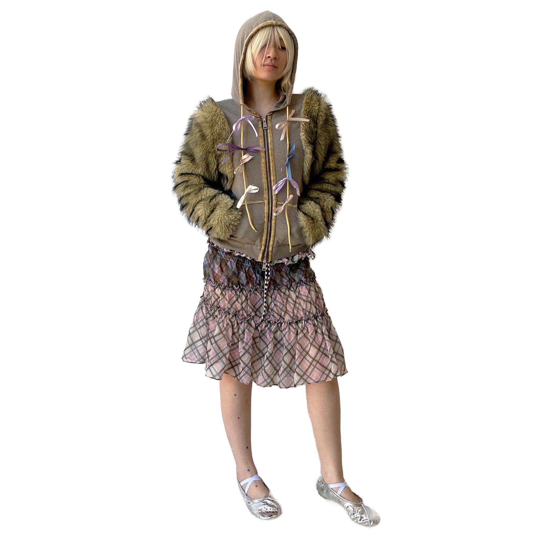 Multi-Plaid Chiffon Block Skirt