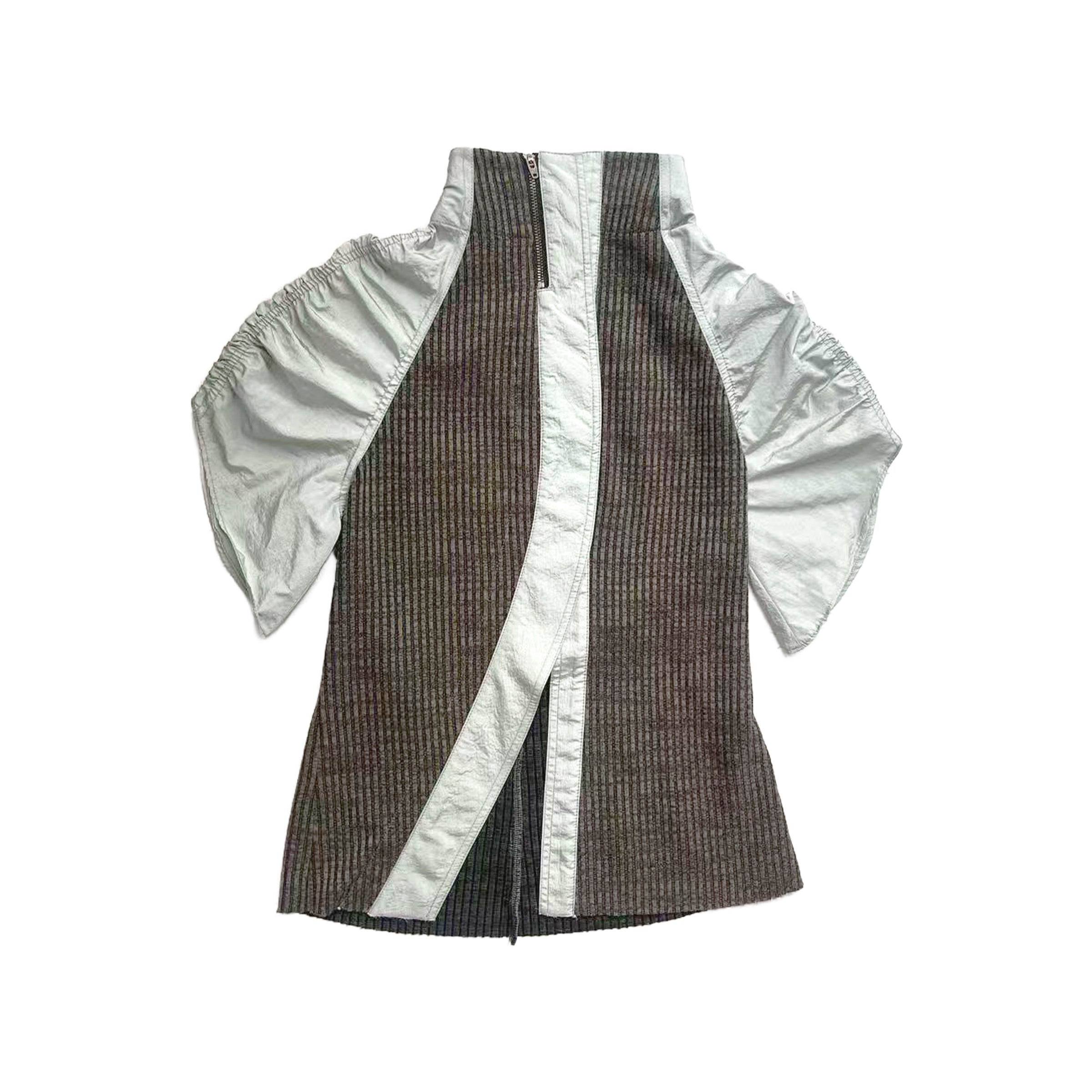 Jade Brown Taffeta Puff Short-Sleeve Shirt