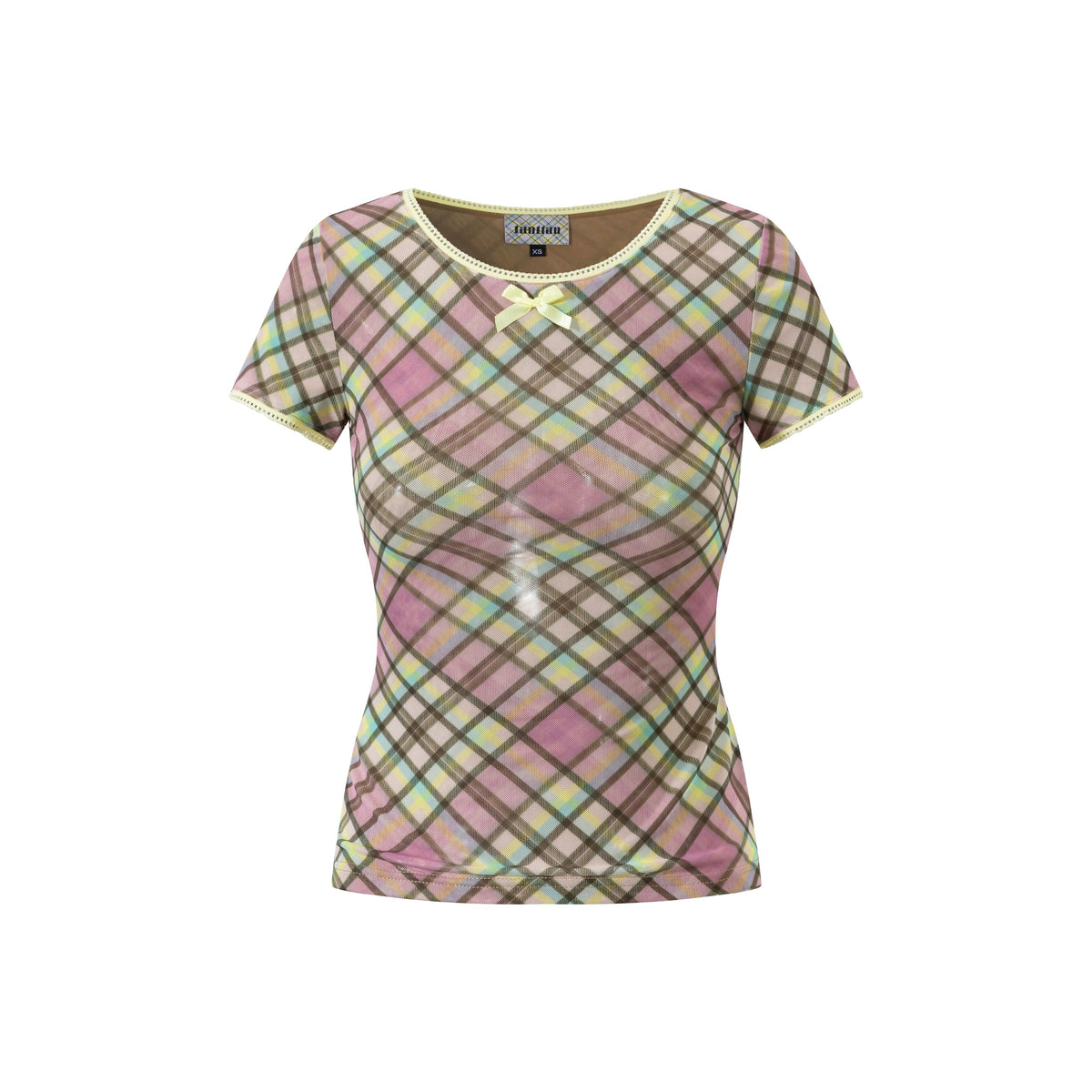 Sprinkles Plaid Mesh Lined T-shirt Top