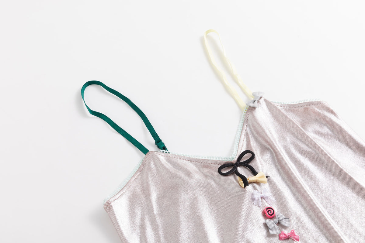 Pastel Pink Glossy Cami Top with Bows