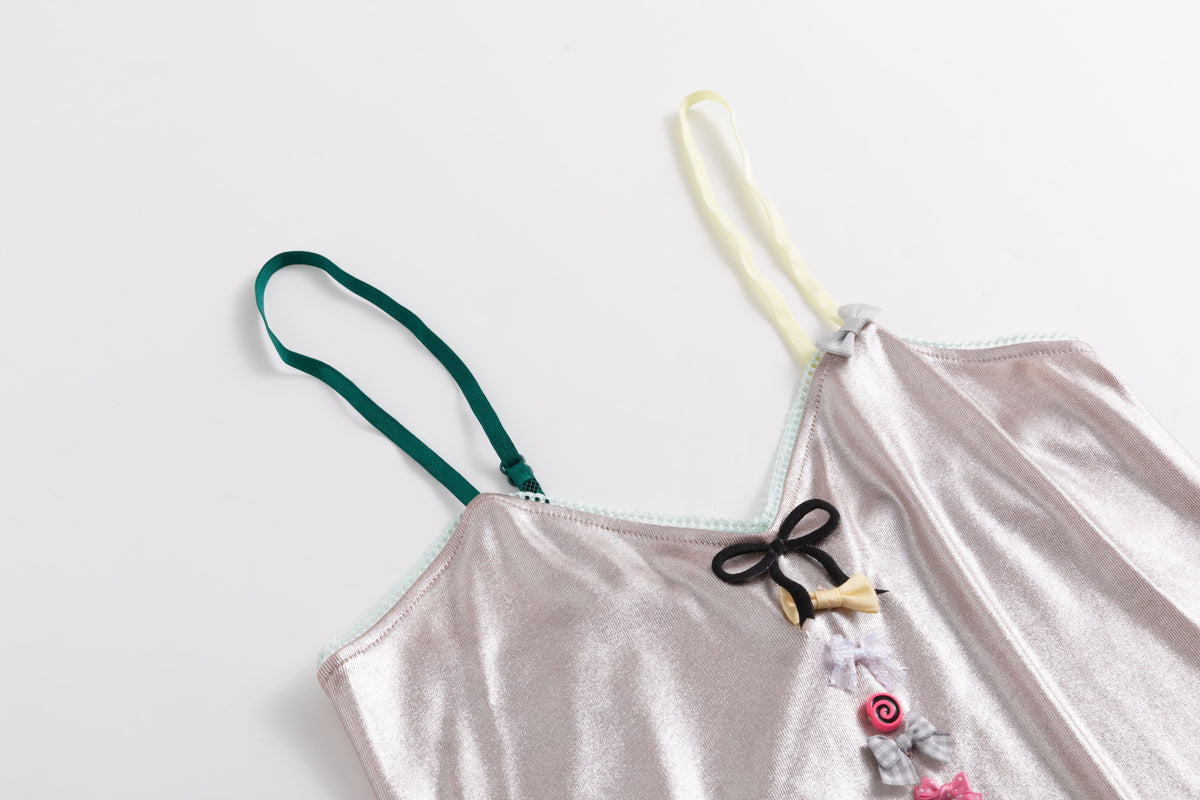 Pastel Pink Glossy Cami Top with Bows