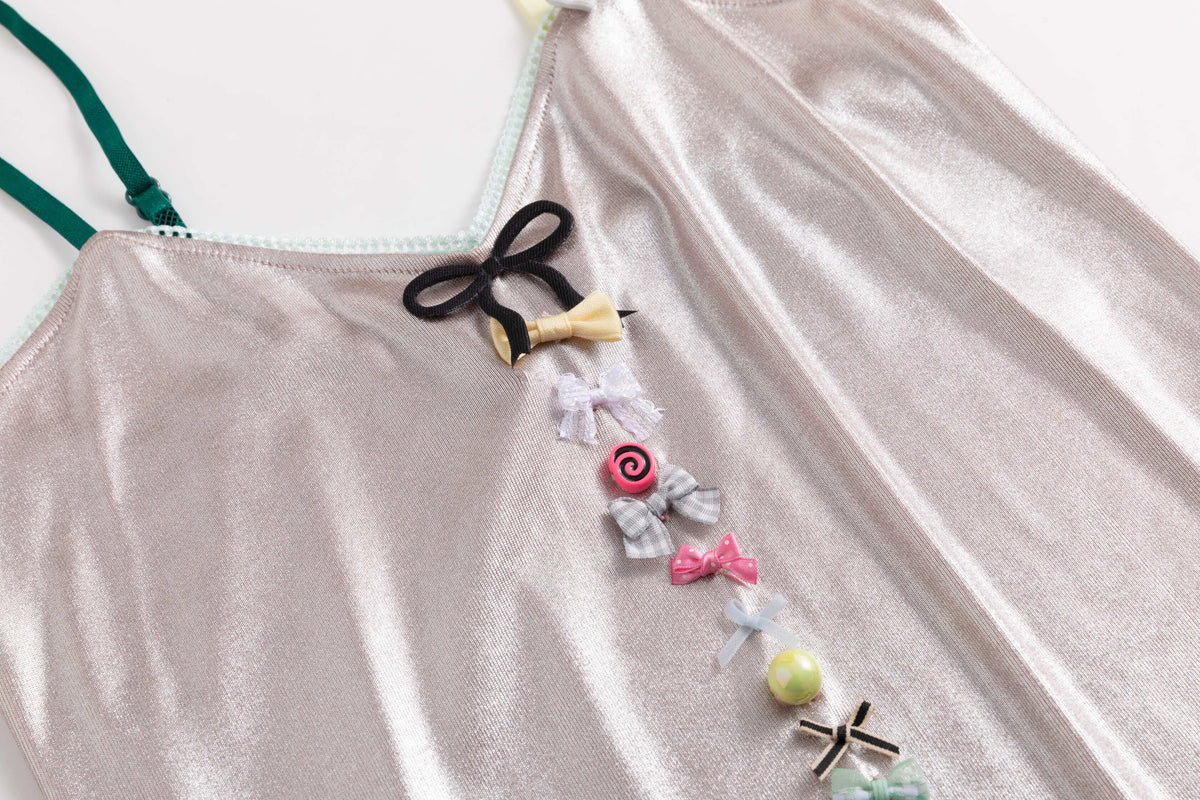 Pastel Pink Glossy Cami Top with Bows