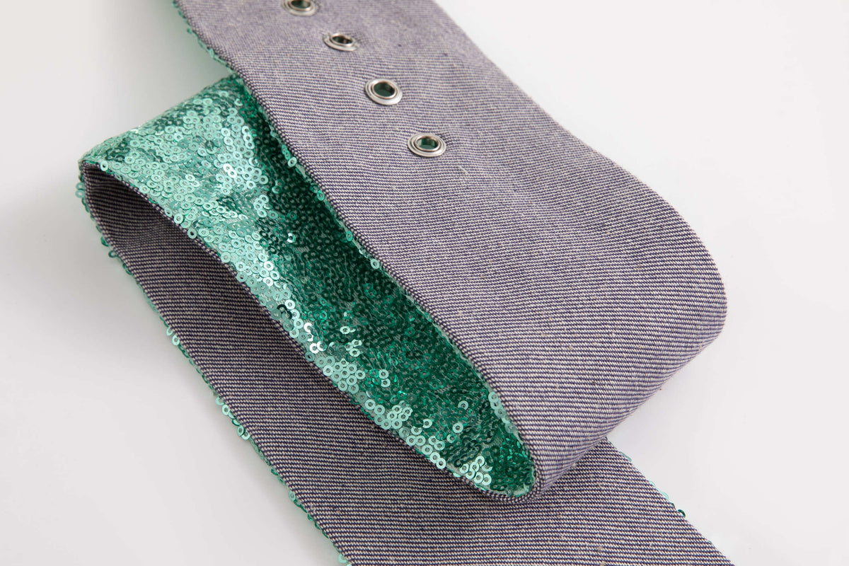 Blue Sequin Wide Belt
