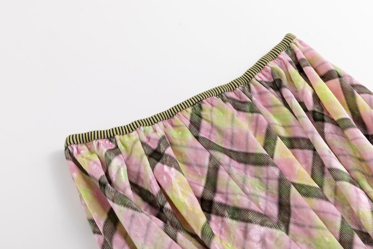 Aura Plaid Glossy Velvet Bandeau Top