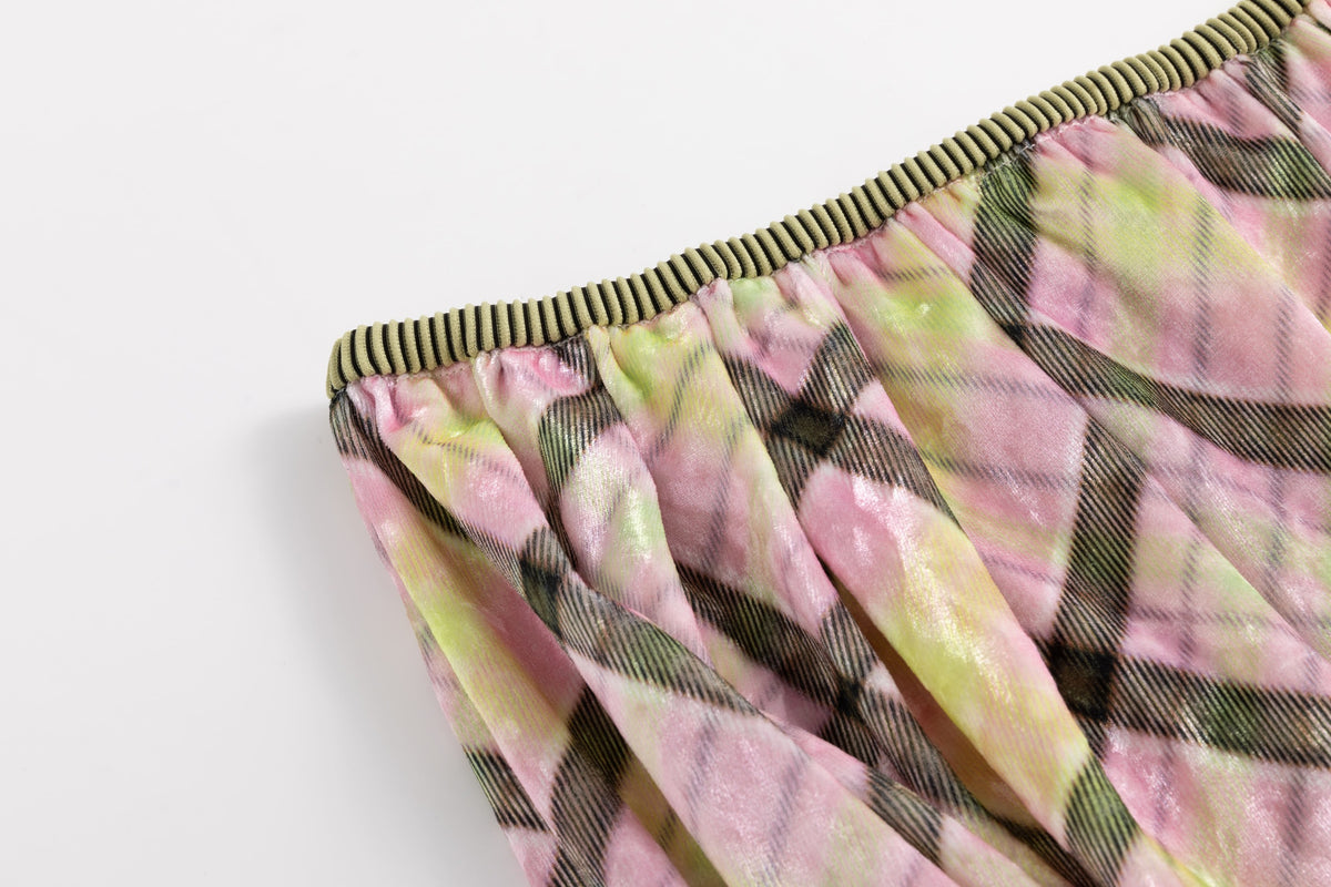 Aura Plaid Glossy Velvet Bandeau Top