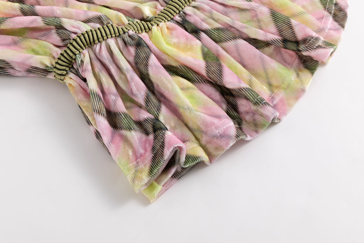 Aura Plaid Glossy Velvet Bandeau Top