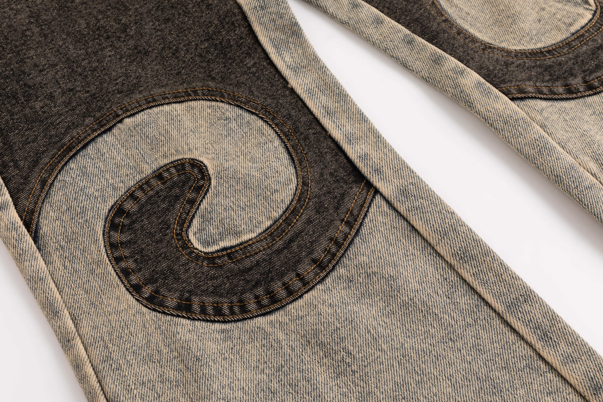 Black Blue Washout Stretch Denim Flared Jeans