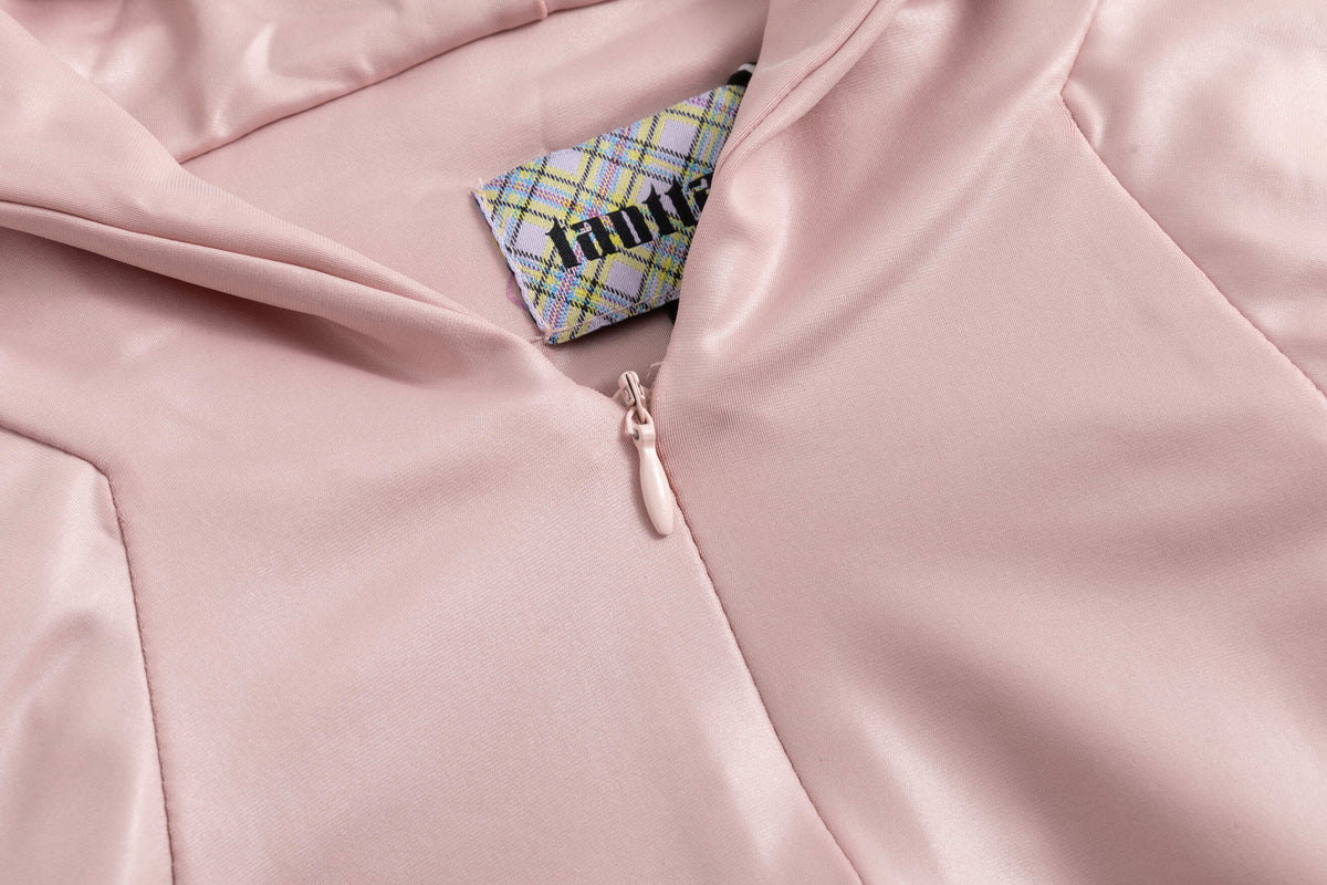 Glossy Pink Braided Hoodie Long-Sleeve Top