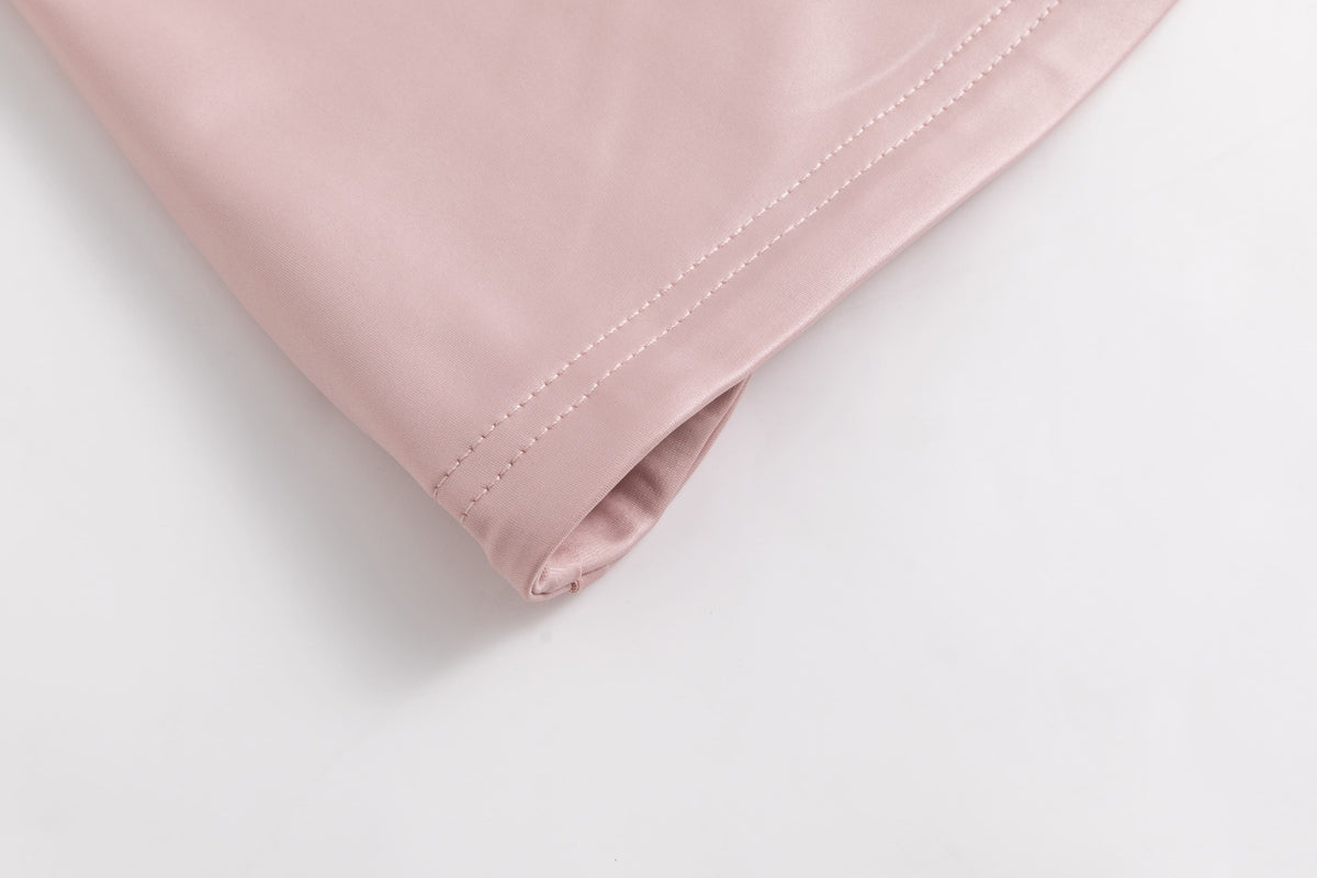 Glossy Pink Braided Hoodie Long-Sleeve Top