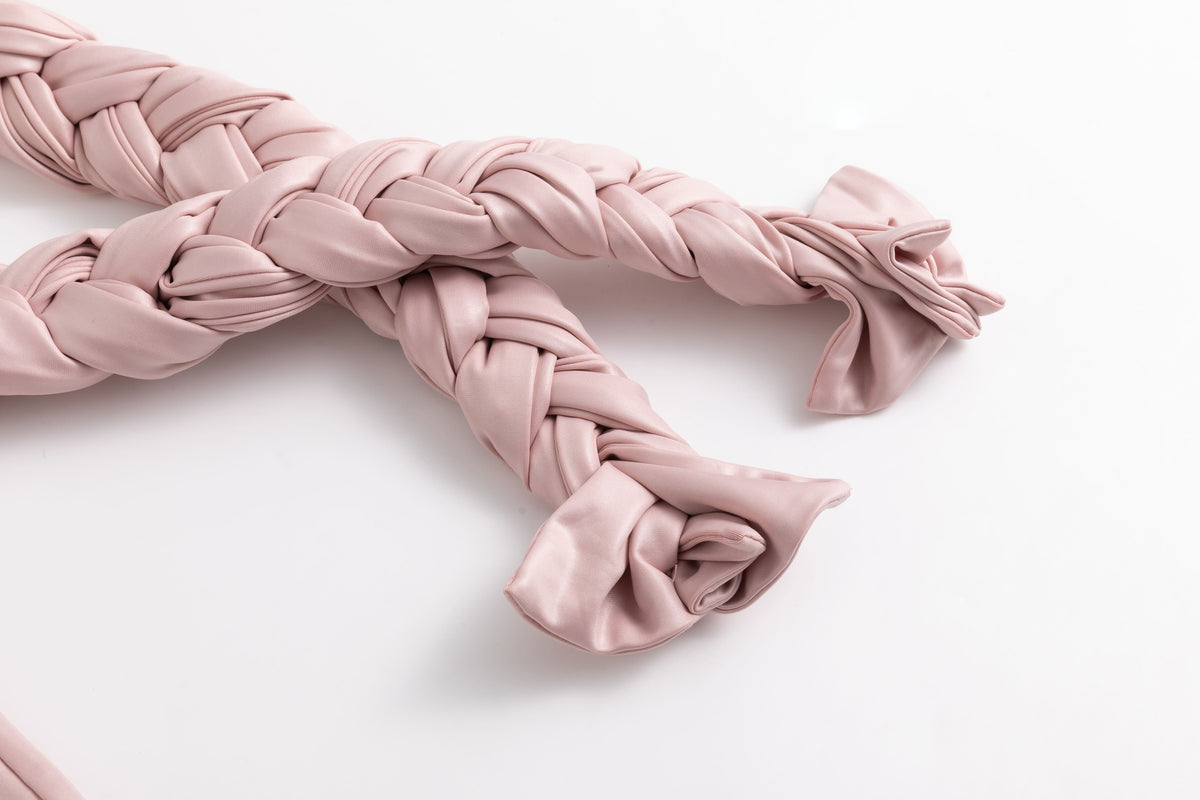 Glossy Pink Braided Hoodie Long-Sleeve Top