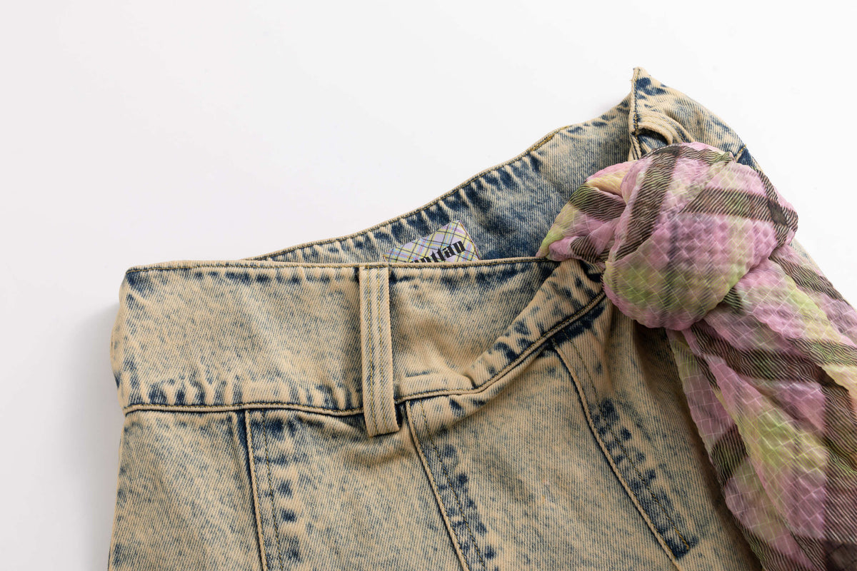 Aura Plaid Washout Blue Denim Skirt