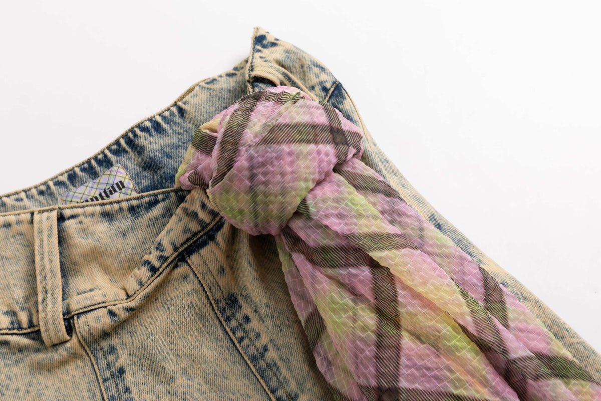 Aura Plaid Washout Blue Denim Skirt