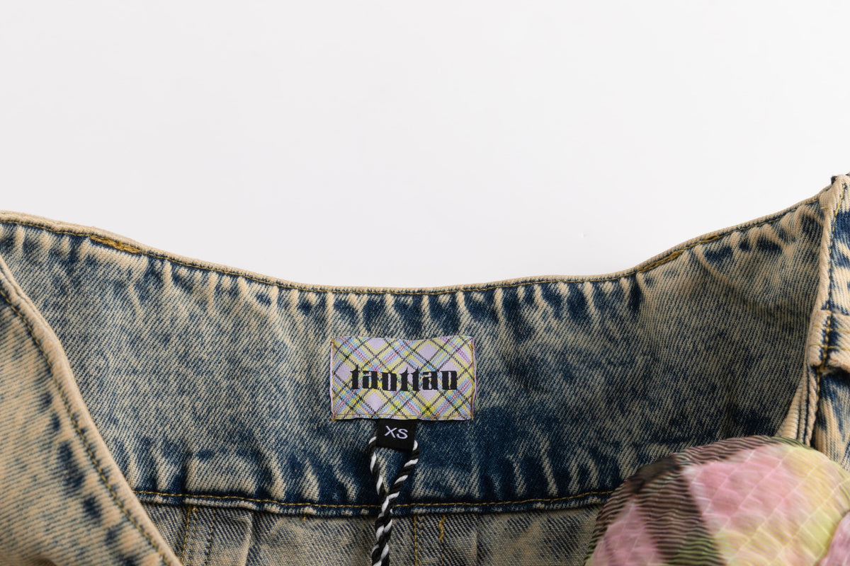 Aura Plaid Washout Blue Denim Skirt