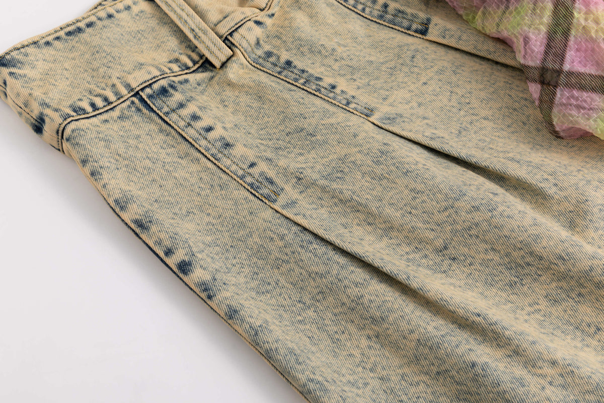 Aura Plaid Washout Blue Denim Skirt