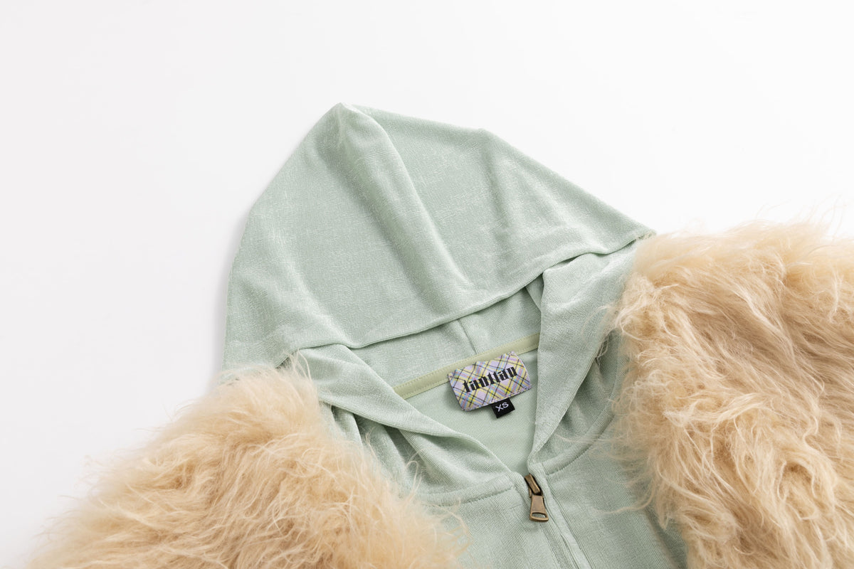 Jade Glossy Jersey Faux Fur Tracksuit