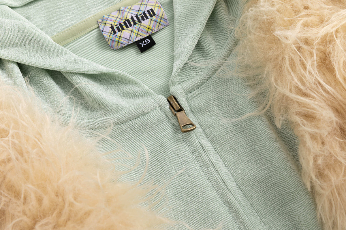 Jade Glossy Jersey Faux Fur Tracksuit