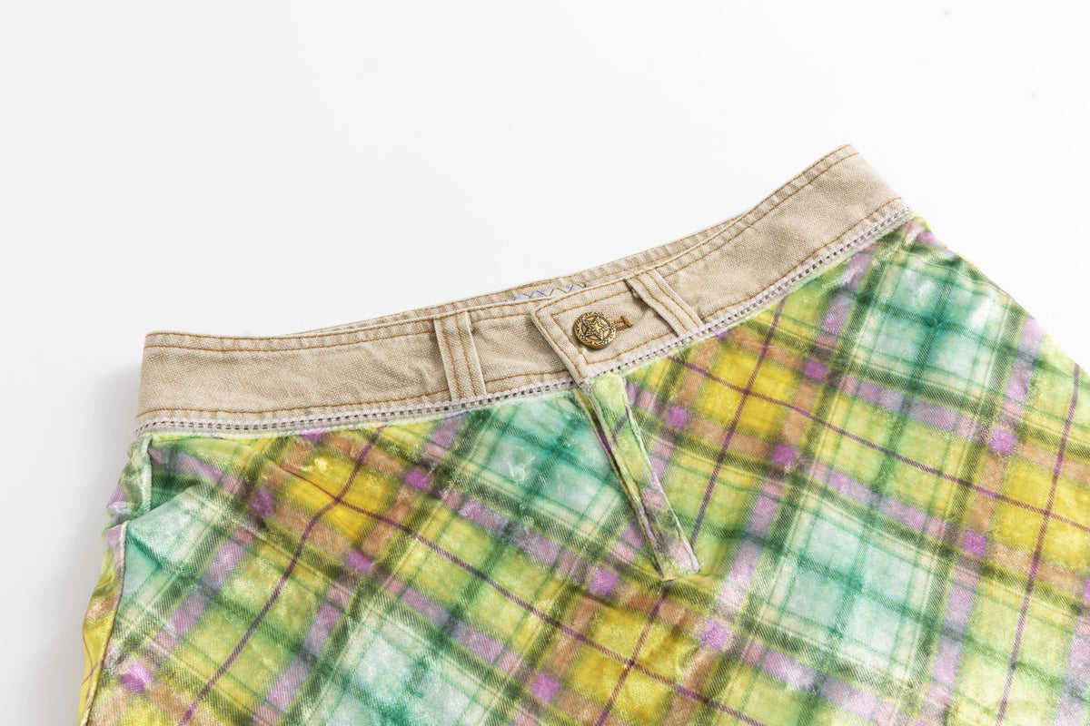 Khaki Lollipop Denim Velvet Patchwork Pants