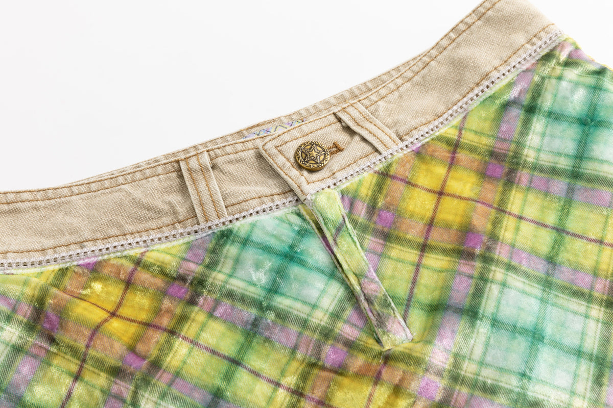 Khaki Lollipop Denim Velvet Patchwork Pants